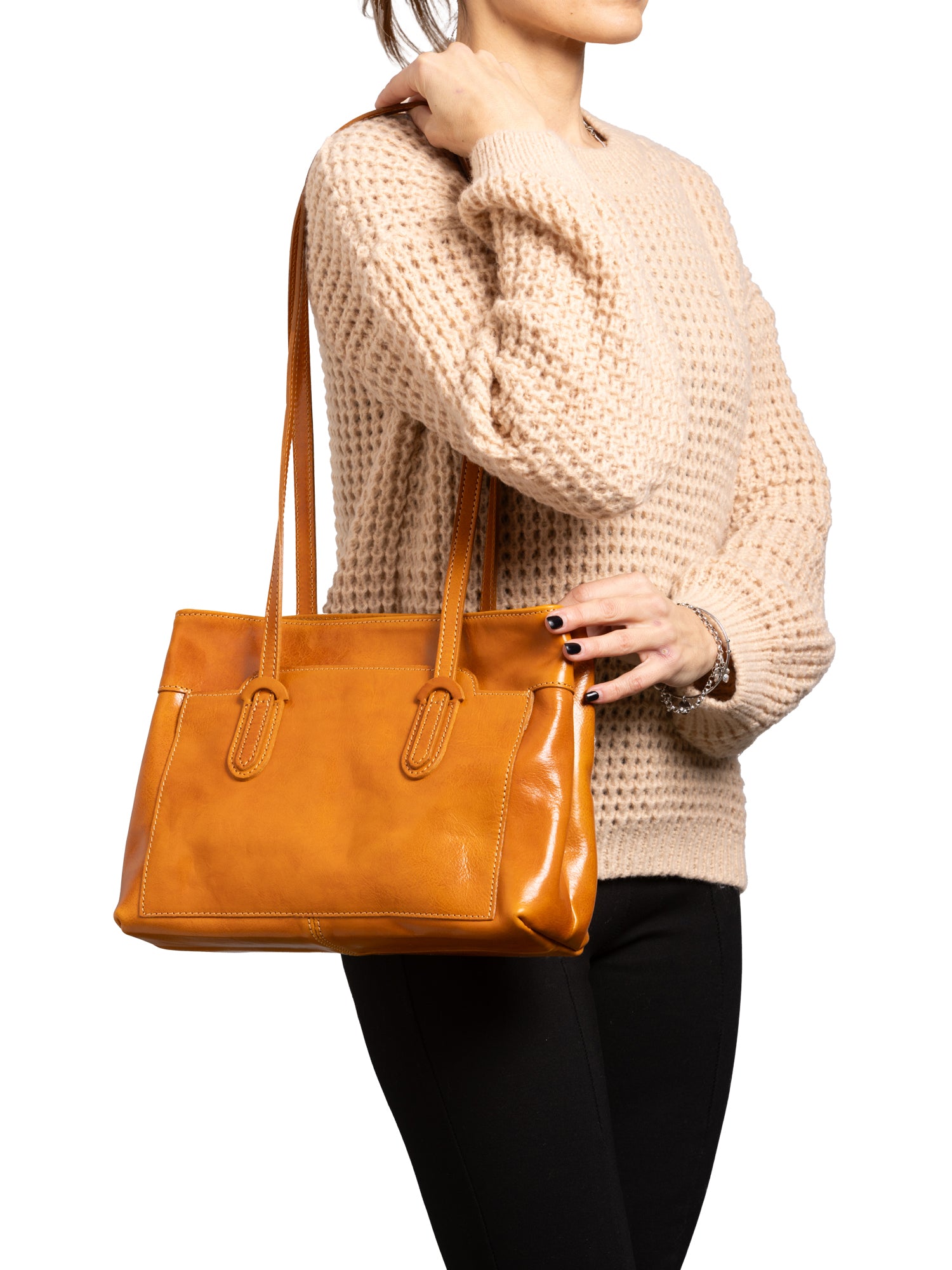 Shoulder Bag I Fratelli Women Genuine leather -Nero Senape