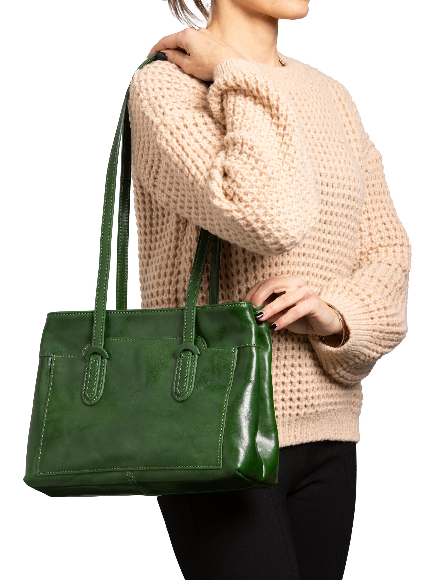 Shoulder Bag I Fratelli Women Genuine leather -Nero Verde