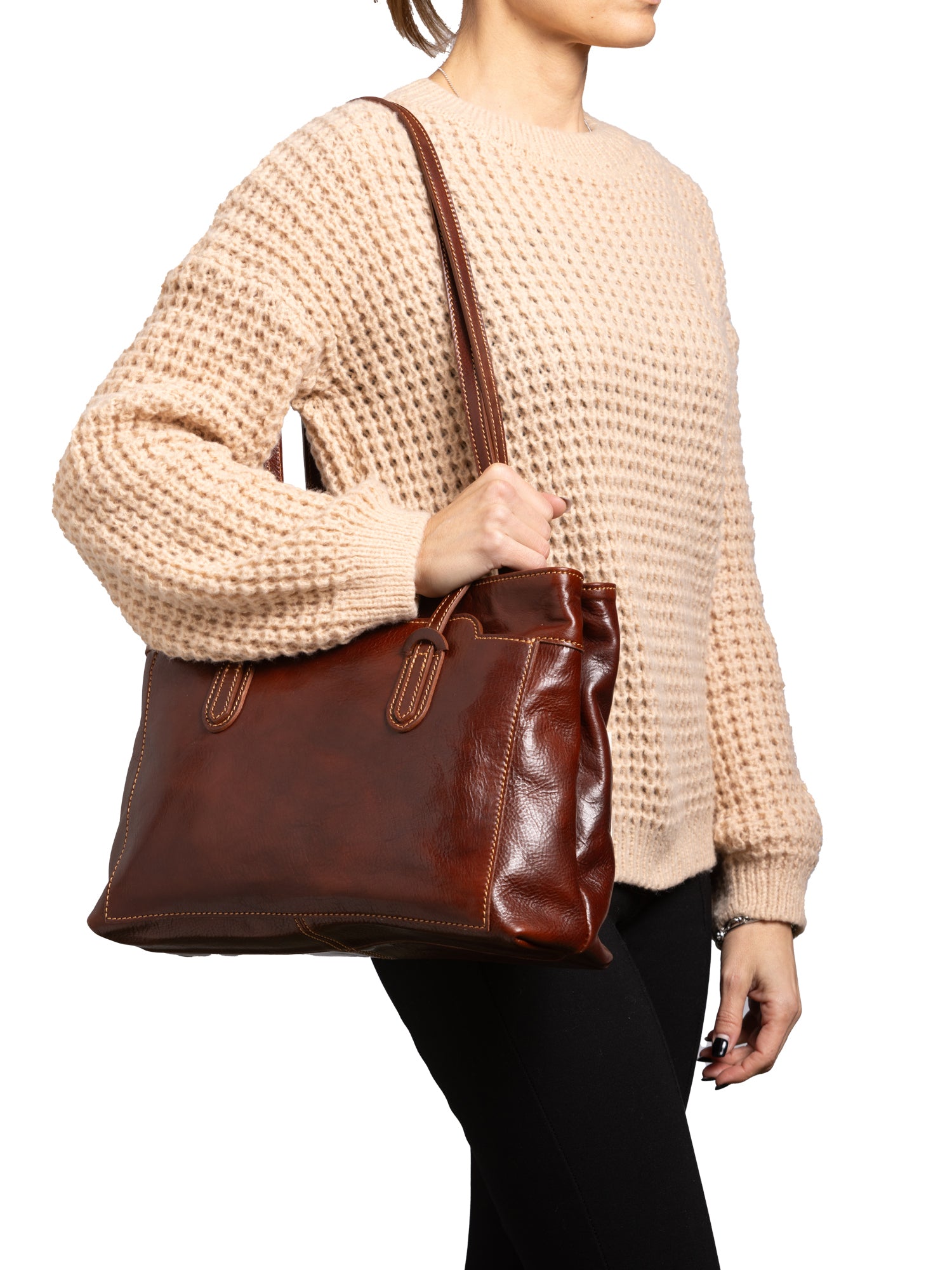 Shoulder Bag I Fratelli Women Genuine leather -Nero Marrone