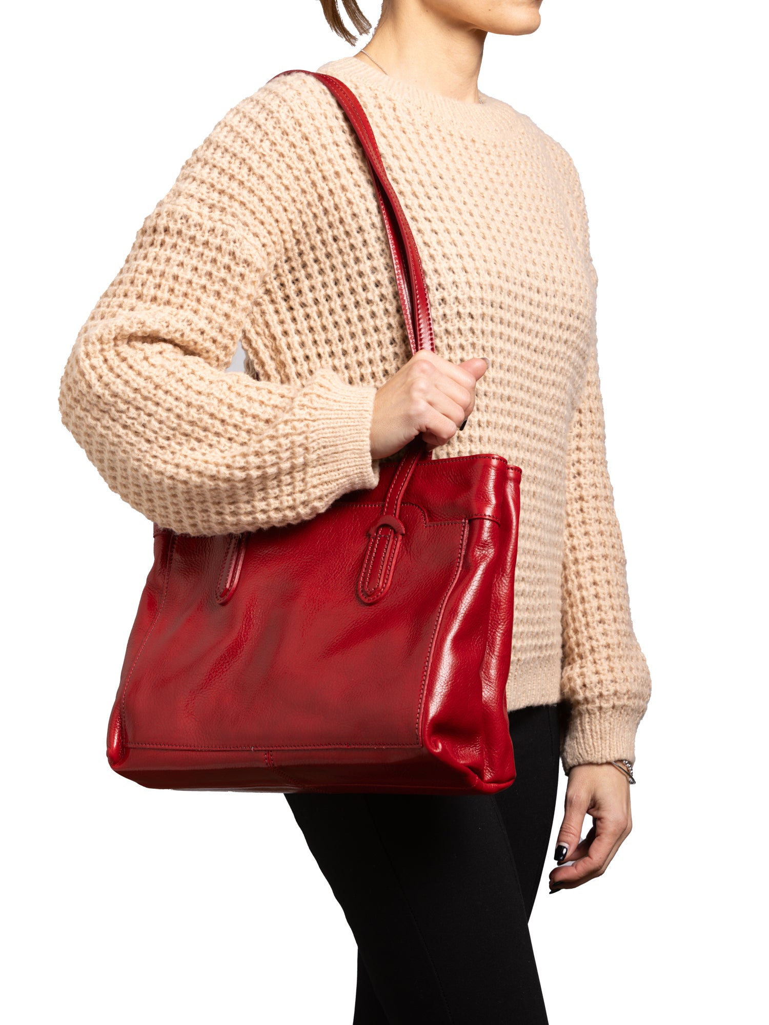 Shoulder Bag I Fratelli Women Genuine leather -Nero Rosso
