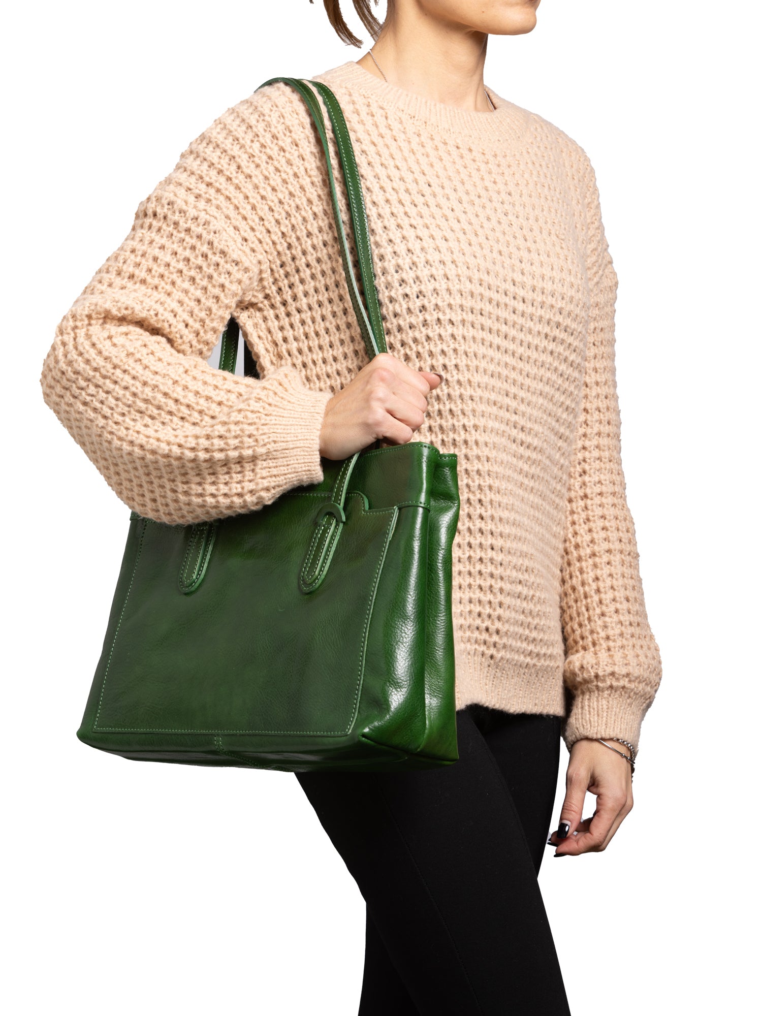 Shoulder Bag I Fratelli Women Genuine leather -Nero Verde