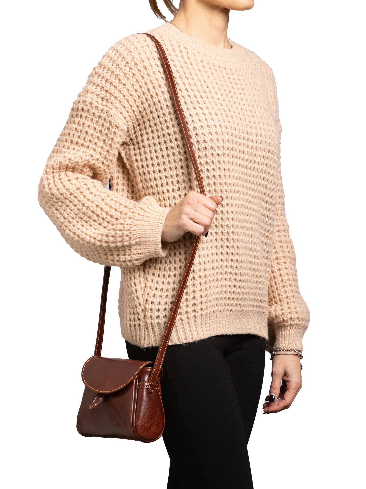Crossbody bag I Fratelli Women Genuine leather -Cognac Marrone
