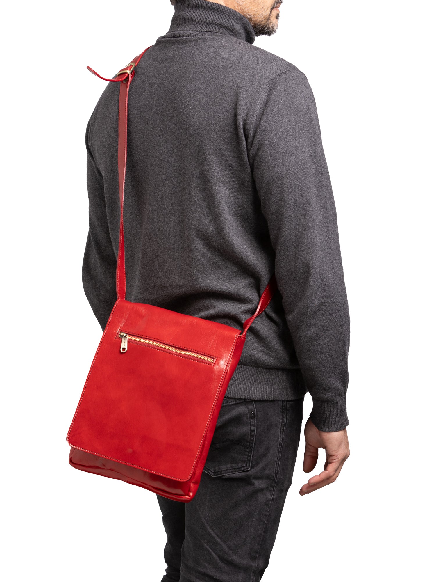 Crossbody bag I Fratelli Men Genuine leather -Nero Rosso