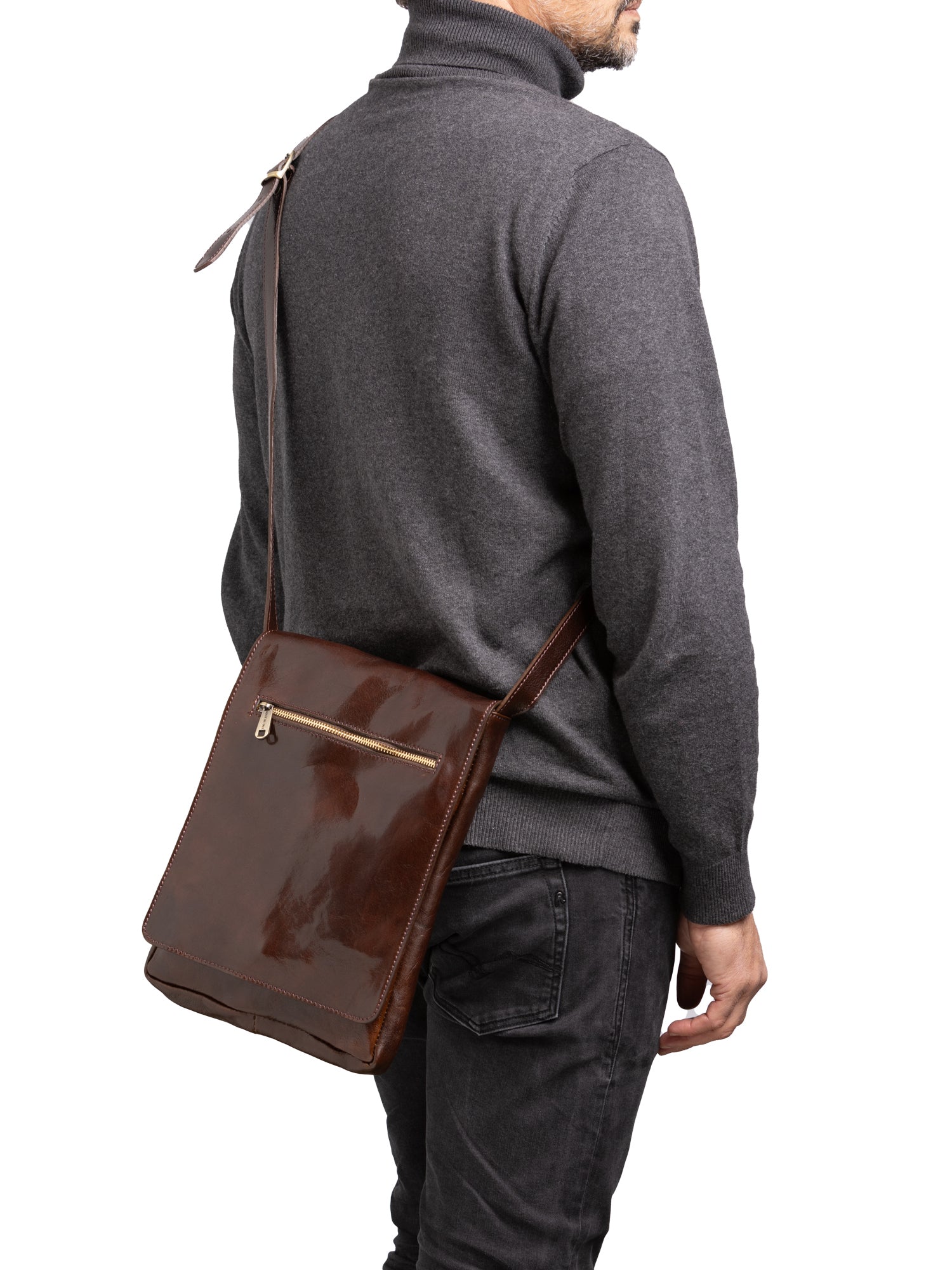 Crossbody bag I Fratelli Men Genuine leather -Nero Testa di moro