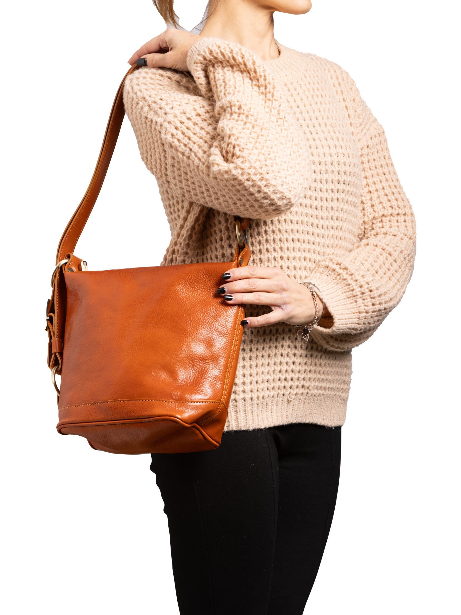Bucket bag I Fratelli Women Genuine leather -Nero Cognac