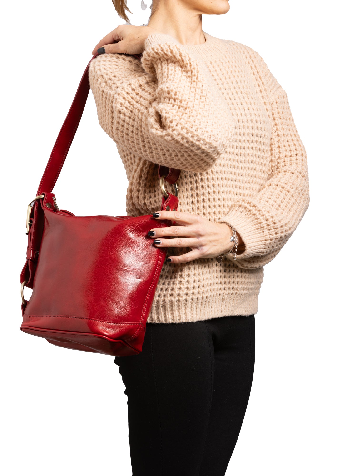 Bucket bag I Fratelli Women Genuine leather -Nero Rosso