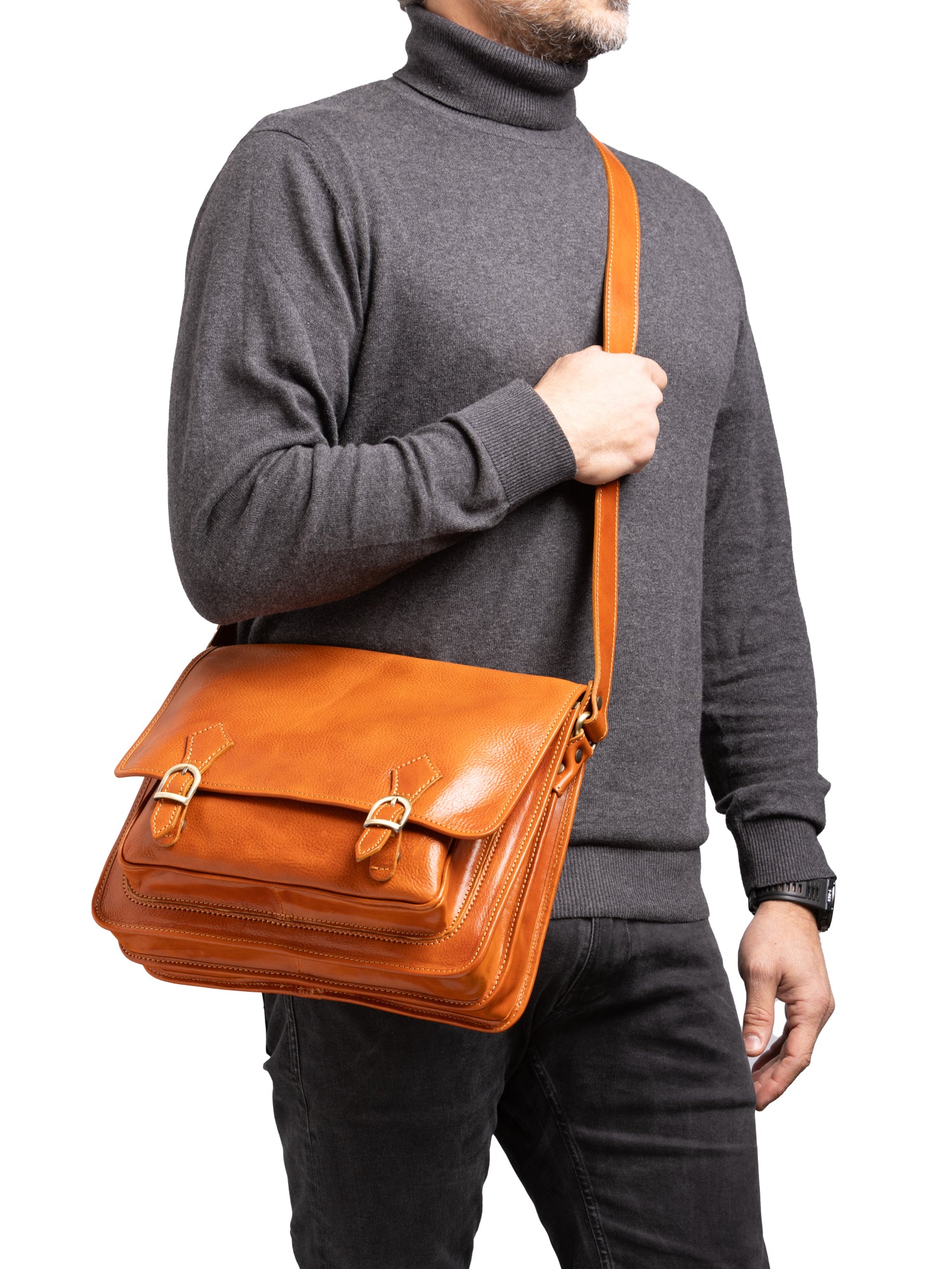 Crossbody bag I Fratelli Women Genuine leather -Tmoro Cognac