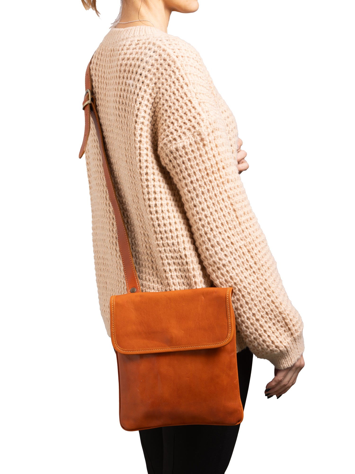 Crossbody bag I Fratelli Men Genuine leather -Nero Cognac