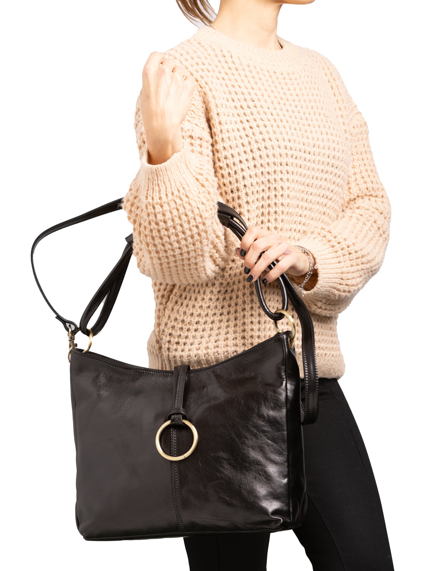 Shoulder Bag I Fratelli Women Genuine leather -Cognac Nero