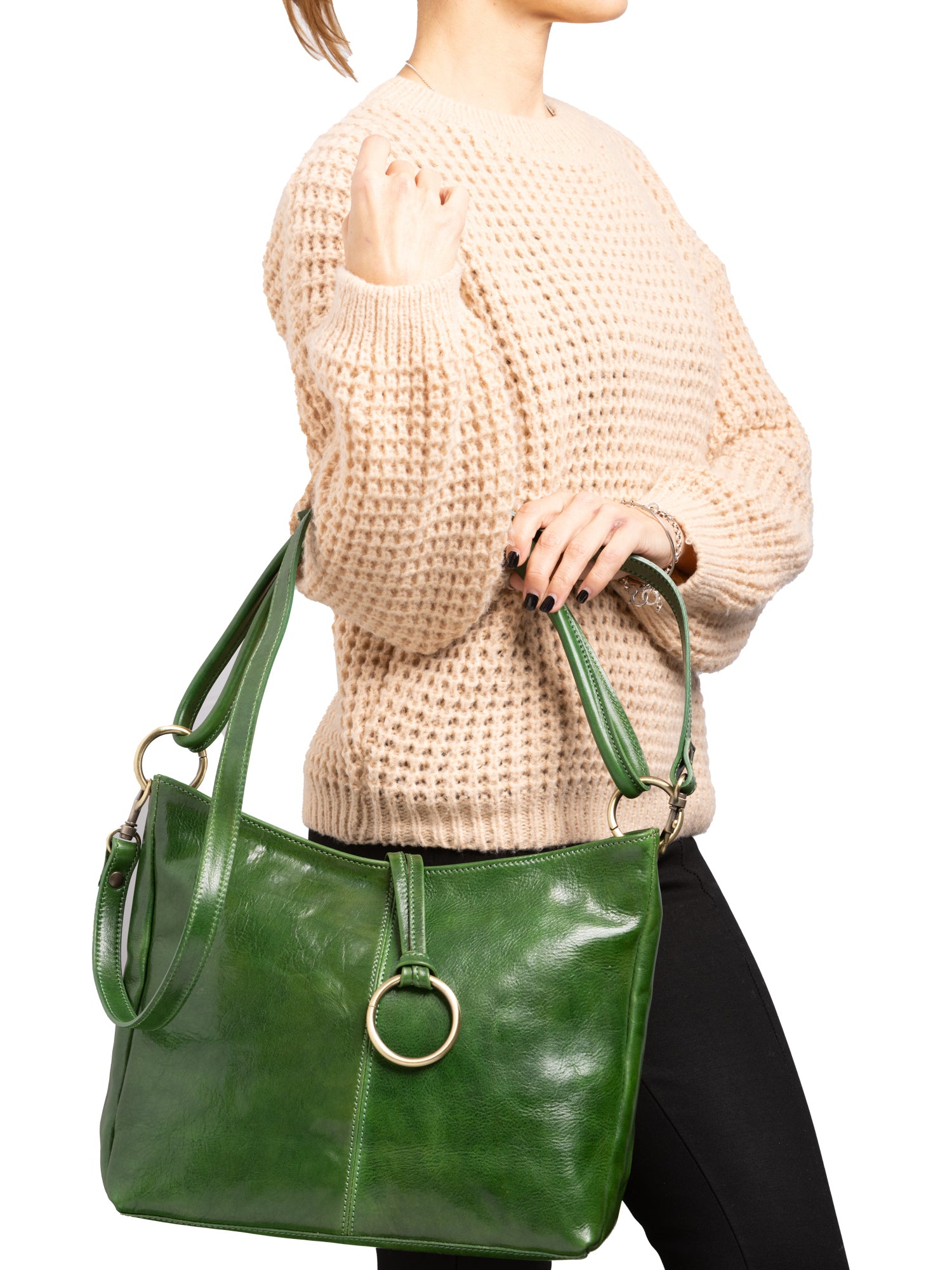 Shoulder Bag I Fratelli Women Genuine leather -Cognac Verde