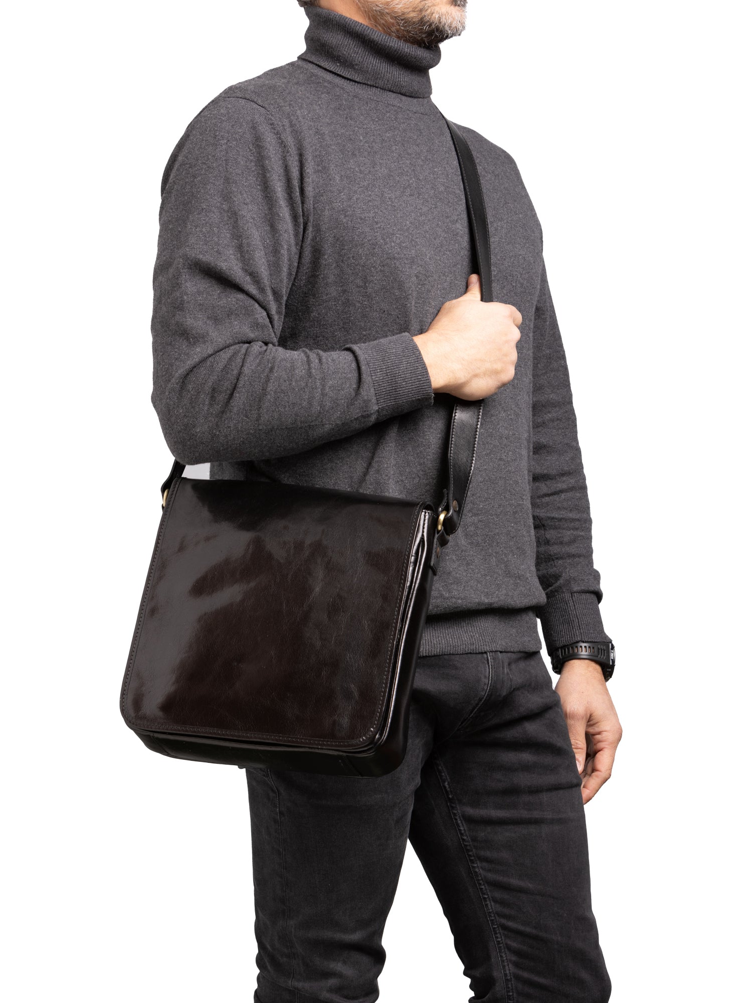 Crossbody bag I Fratelli Men Genuine leather -Cognac Nero