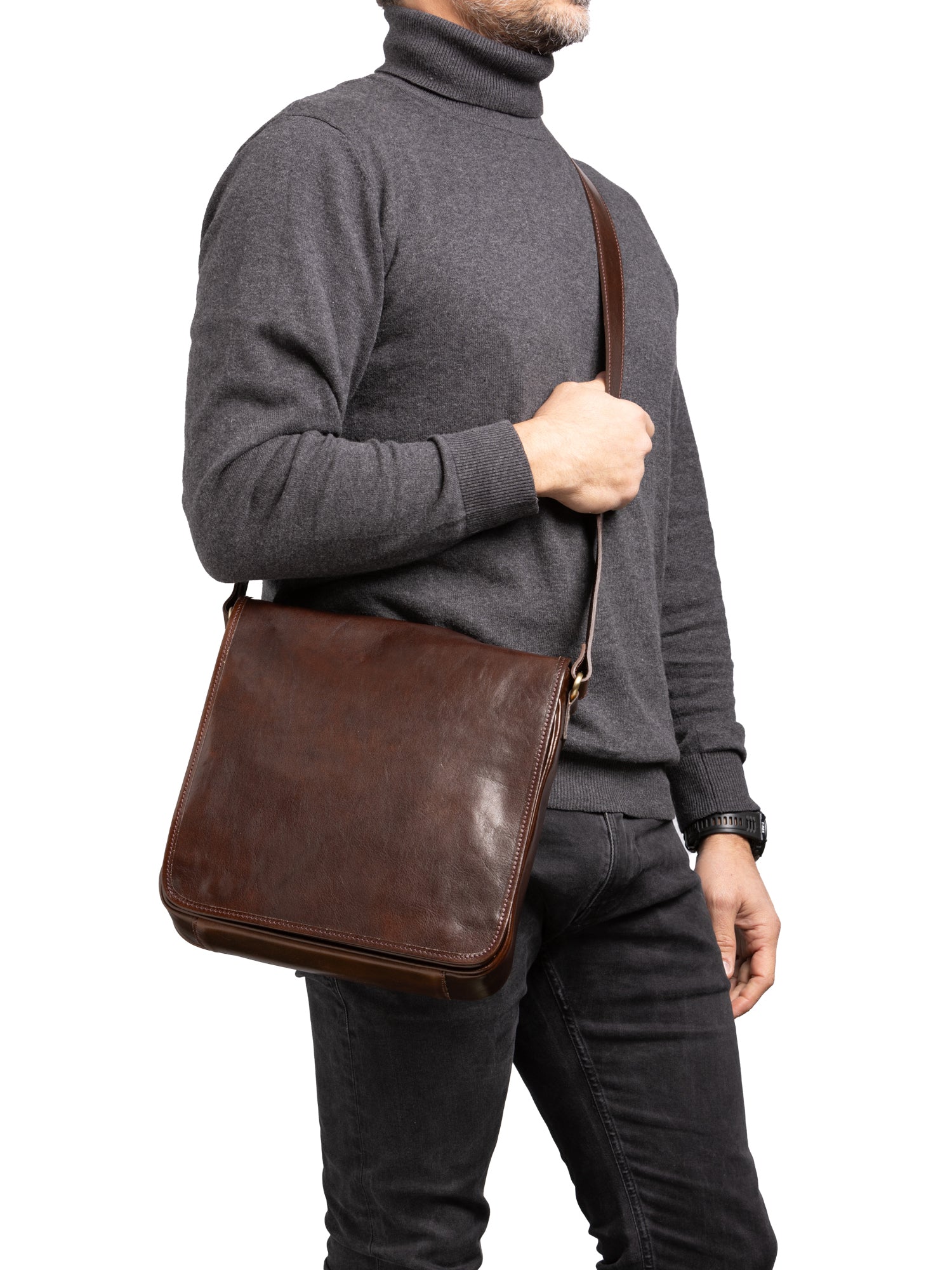 Crossbody bag I Fratelli Men Genuine leather -Cognac Testa di moro