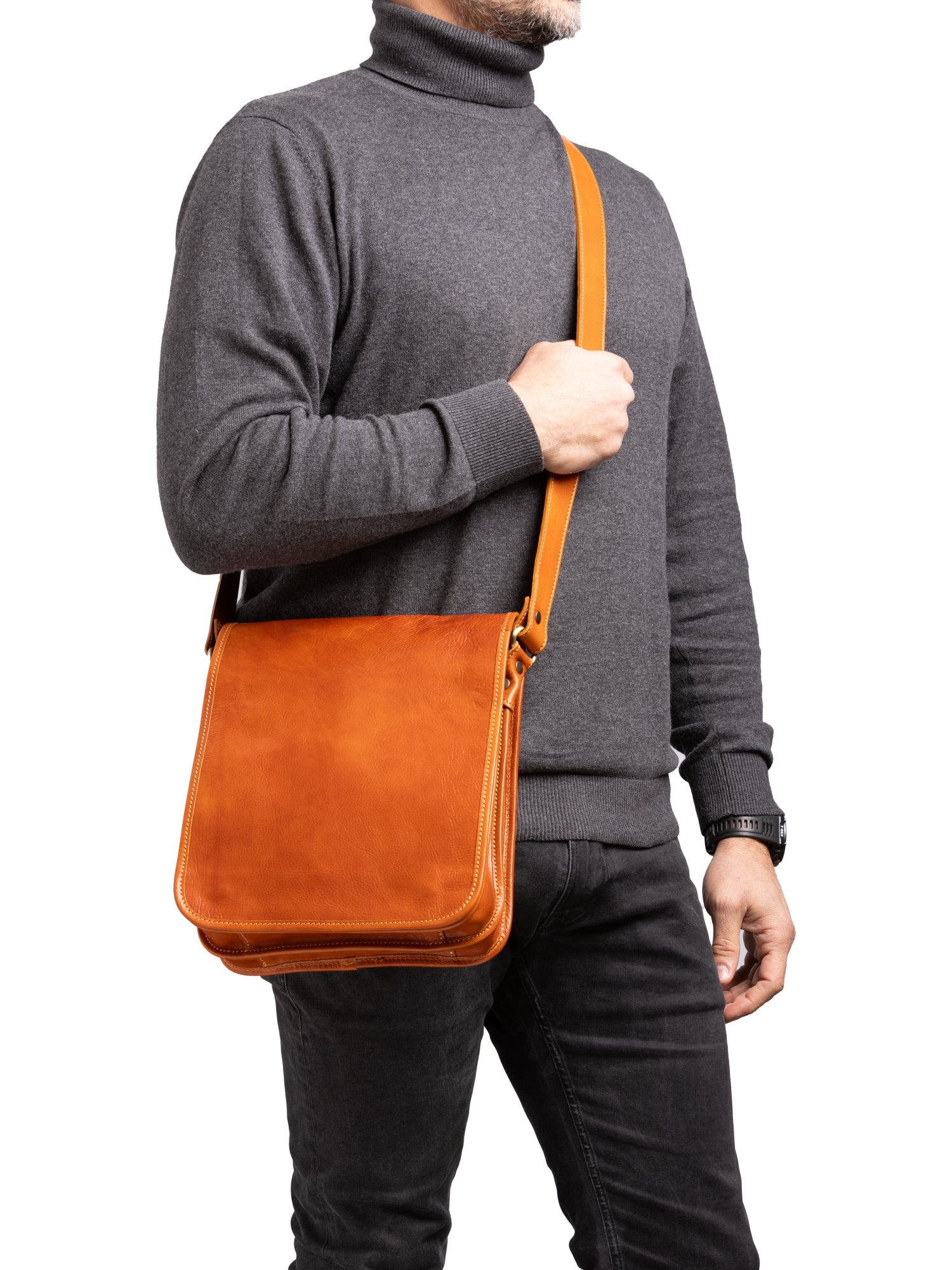 Crossbody bag I Fratelli Men Genuine leather -Marrone Cognac