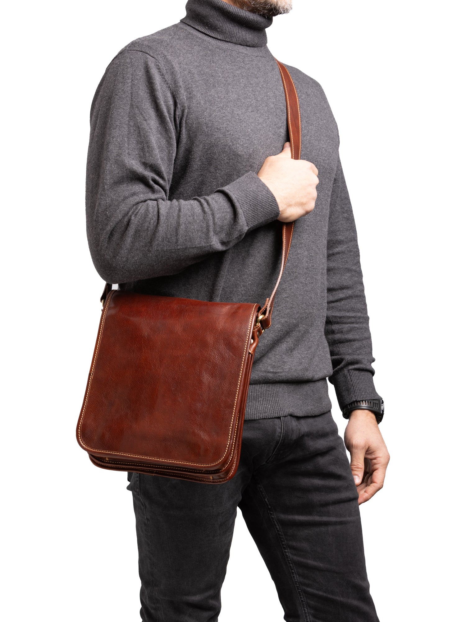 Crossbody bag I Fratelli Men Genuine leather -Marrone Marrone