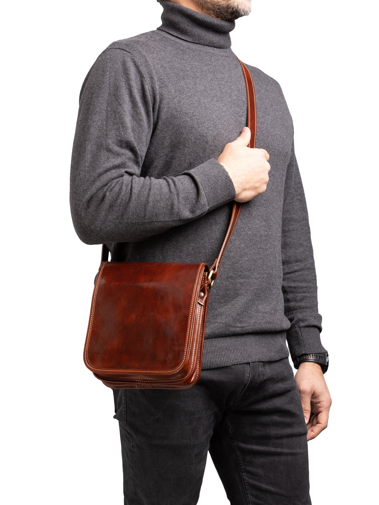 Crossbody bag I Fratelli Men Genuine leather -Verde Marrone