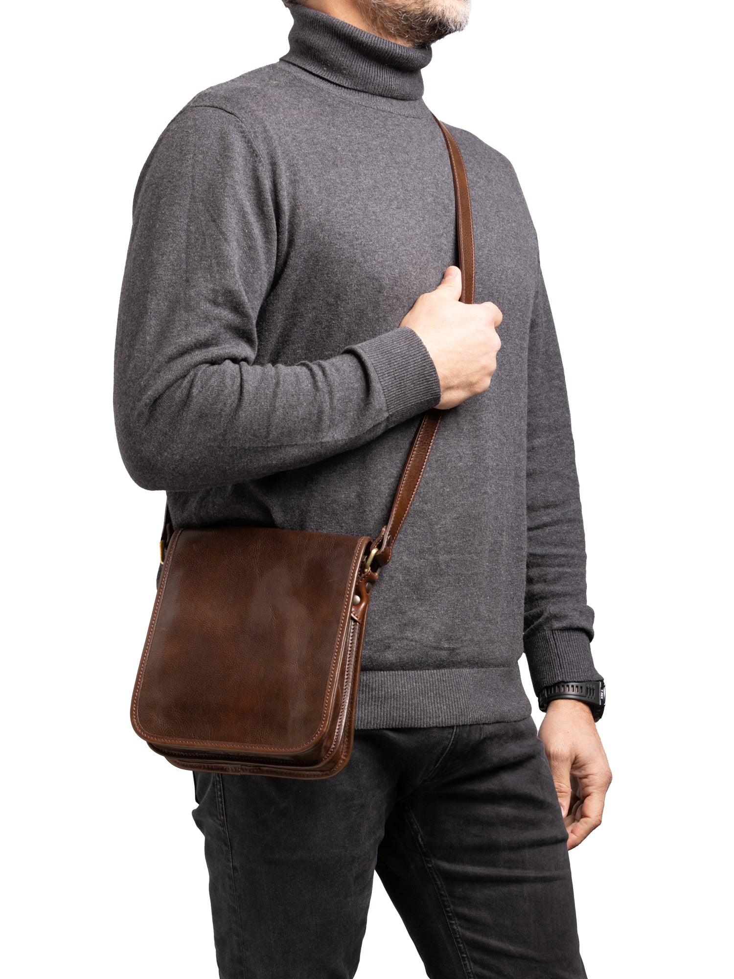 Crossbody bag I Fratelli Men Genuine leather -Verde Testa di moro