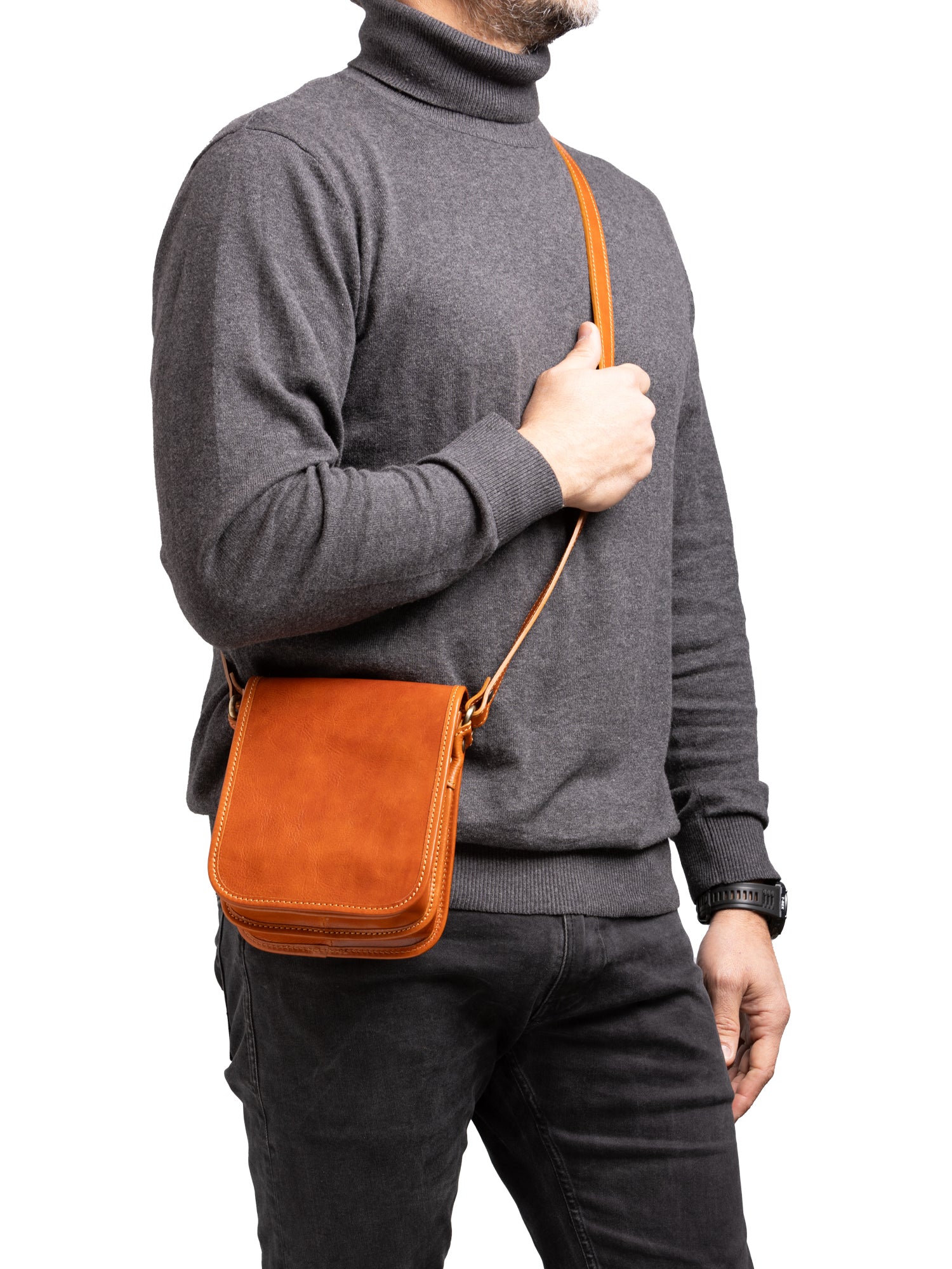 Crossbody bag I Fratelli Men Genuine leather -Senape Cognac