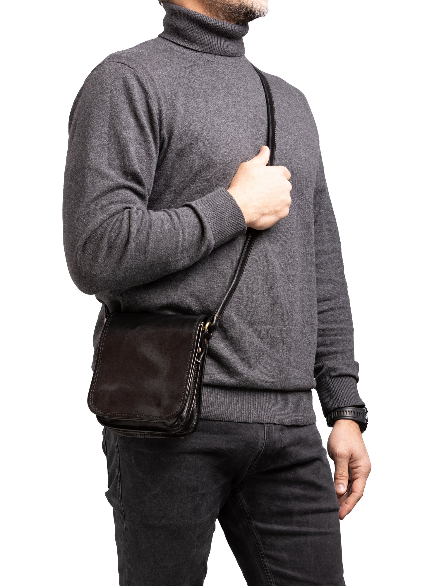 Crossbody bag I Fratelli Men Genuine leather -Senape Nero