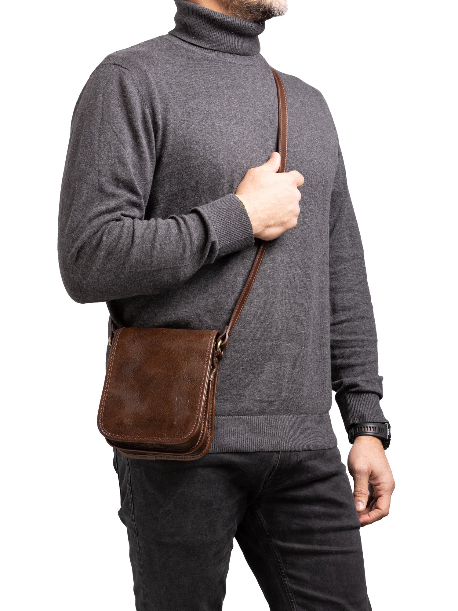Crossbody bag I Fratelli Men Genuine leather -Senape Testa di moro