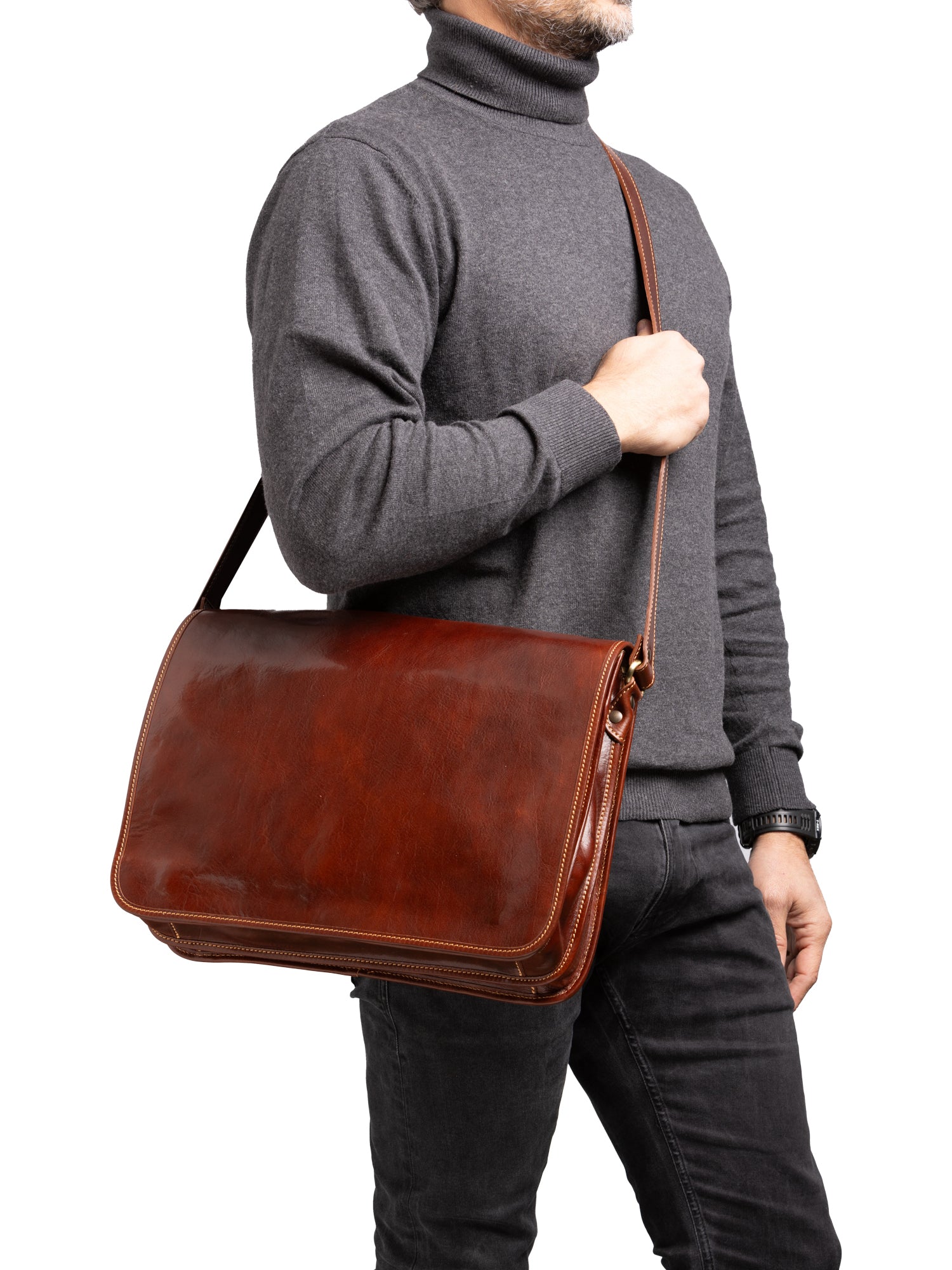 Crossbody bag I Fratelli Men Genuine leather -Marrone Marrone
