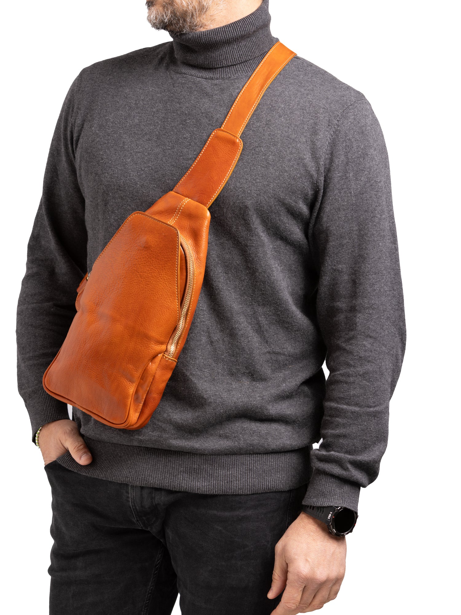 Belt bag I Fratelli Men Genuine leather -Verde Cognac