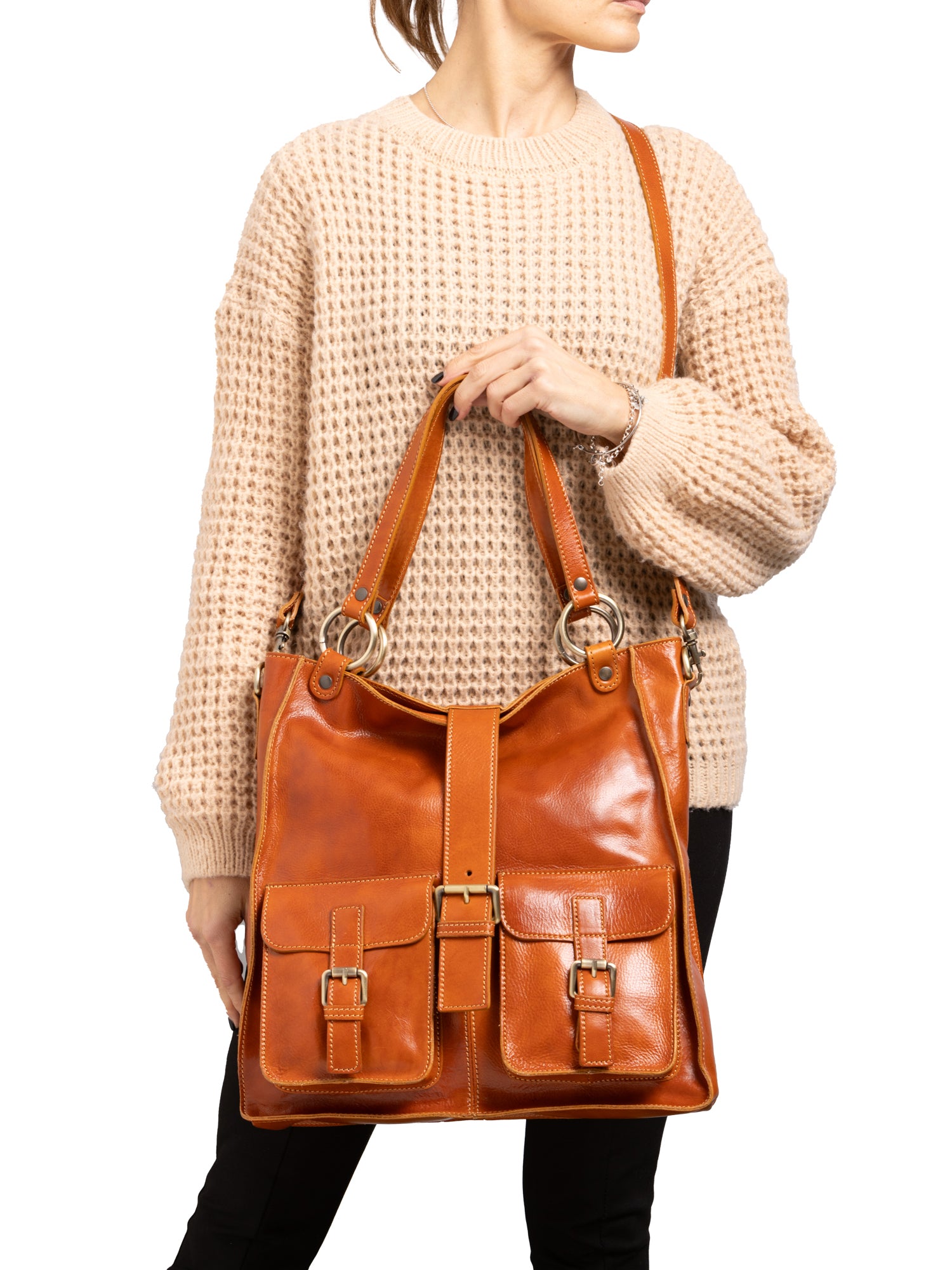 Shoulder Bag I Fratelli Women Genuine leather -Rosso Cognac