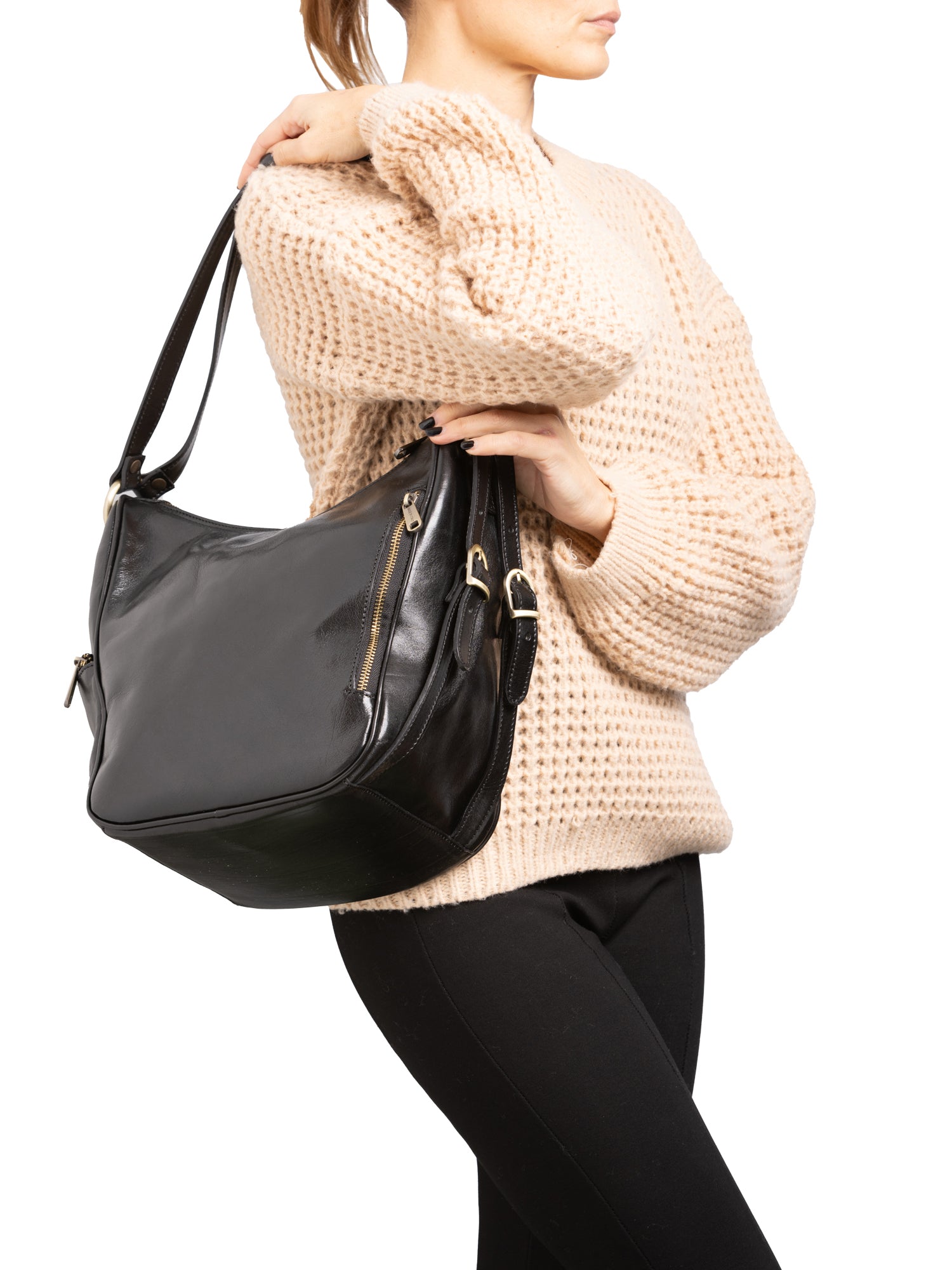 Shoulder Bag I Fratelli Women Genuine leather -Cognac Nero