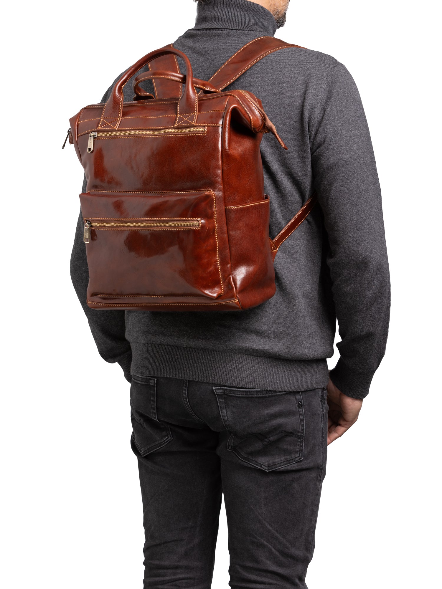 Crossbody bag I Fratelli Men Genuine leather -Cognac Marrone