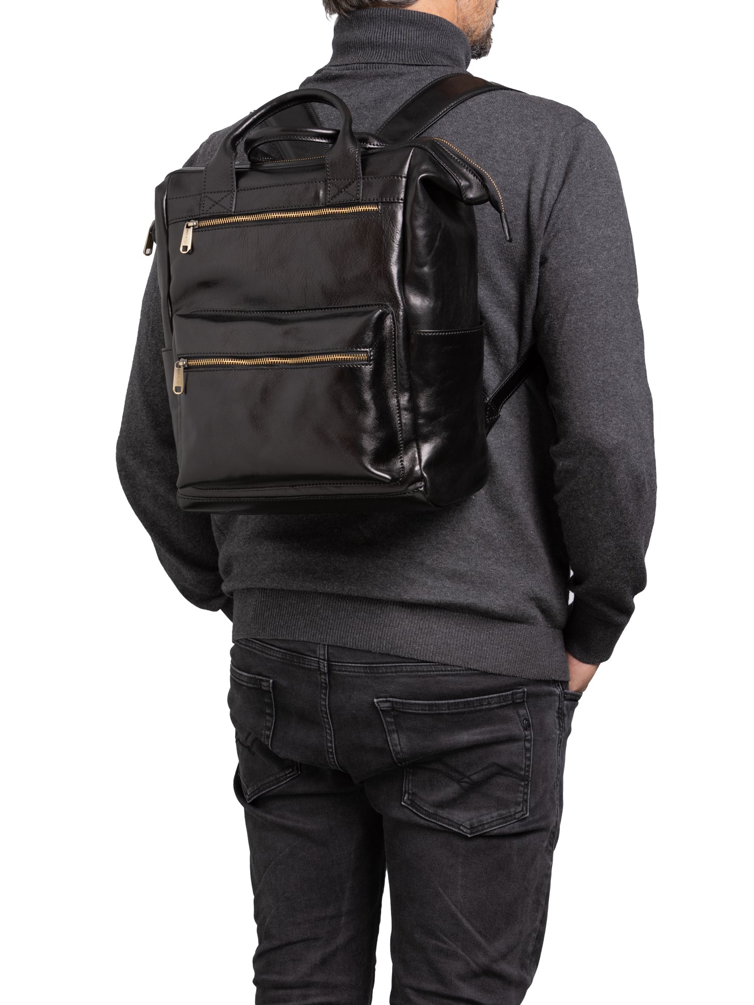 Crossbody bag I Fratelli Men Genuine leather -Cognac Nero