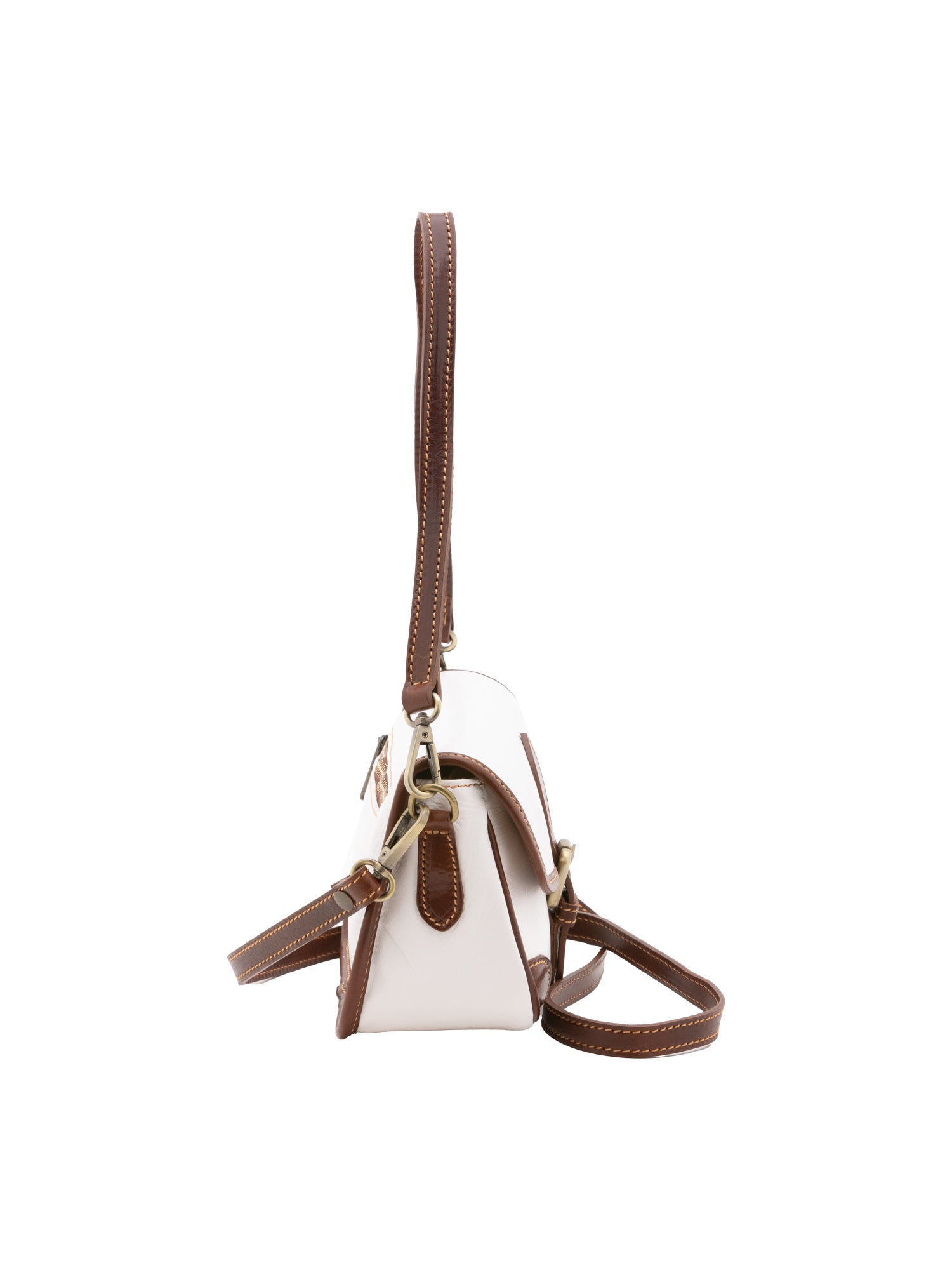 Shoulder Bag I Fratelli Women Genuine leather -Cognac Bianco e Marrone