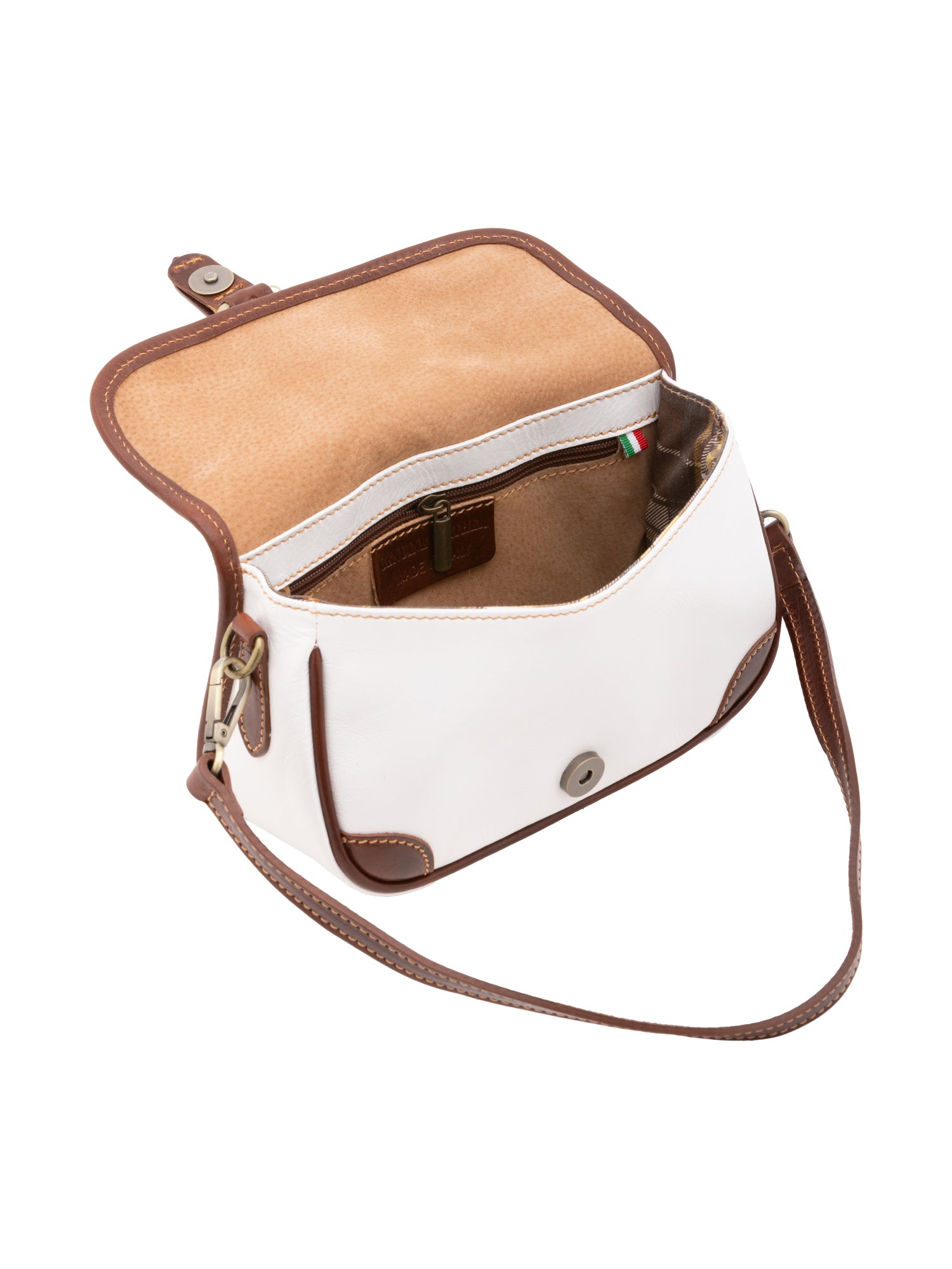 Shoulder Bag I Fratelli Women Genuine leather -Cognac Bianco e Marrone