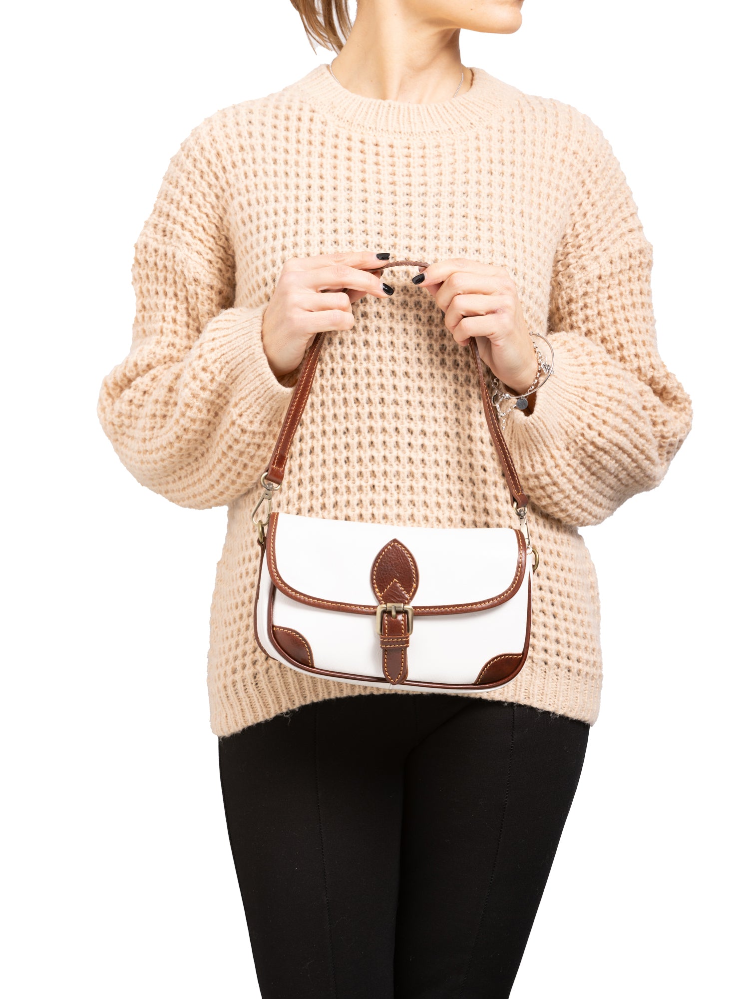 Shoulder Bag I Fratelli Women Genuine leather -Cognac Bianco e Marrone