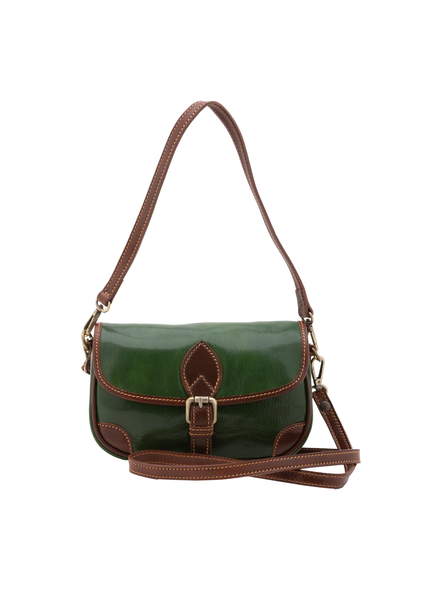 Shoulder Bag I Fratelli Women Genuine leather -Cognac Verde e Marrone