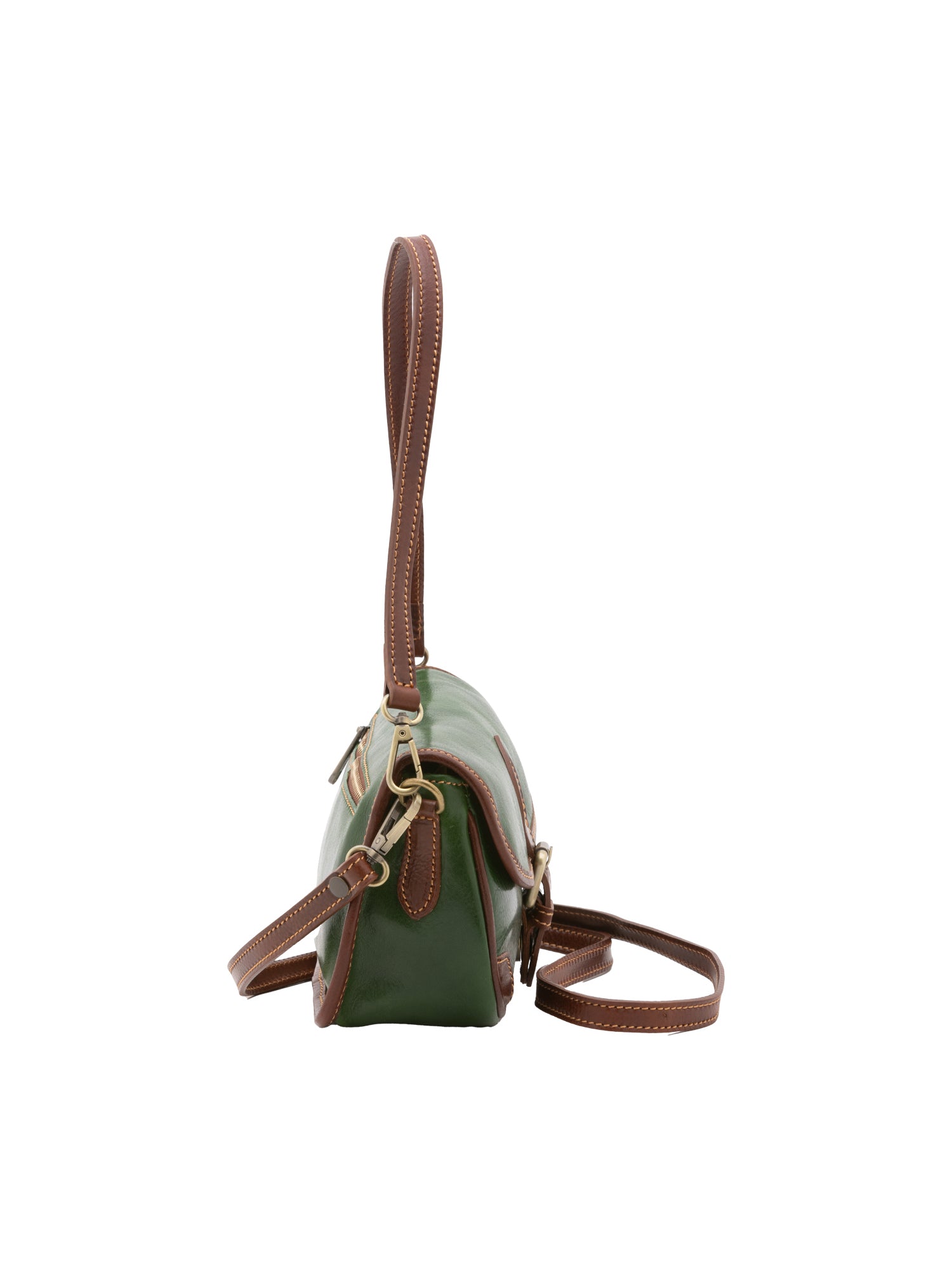 Shoulder Bag I Fratelli Women Genuine leather -Cognac Verde e Marrone