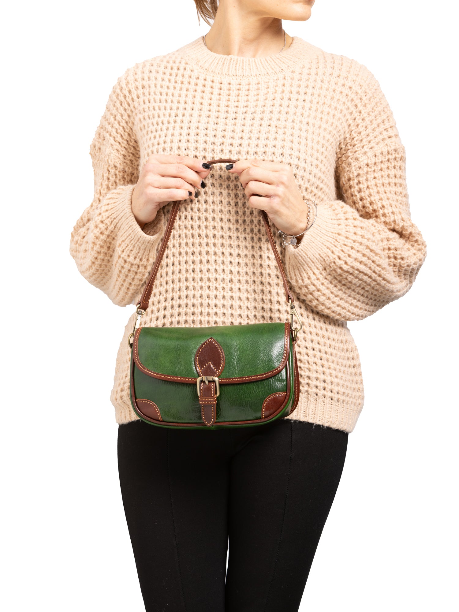 Shoulder Bag I Fratelli Women Genuine leather -Cognac Verde e Marrone