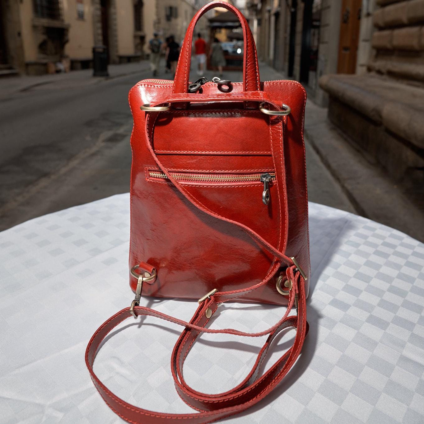 Handmade Italian Leather Backpack , Backpack Red, Travel Backpack, made in italy