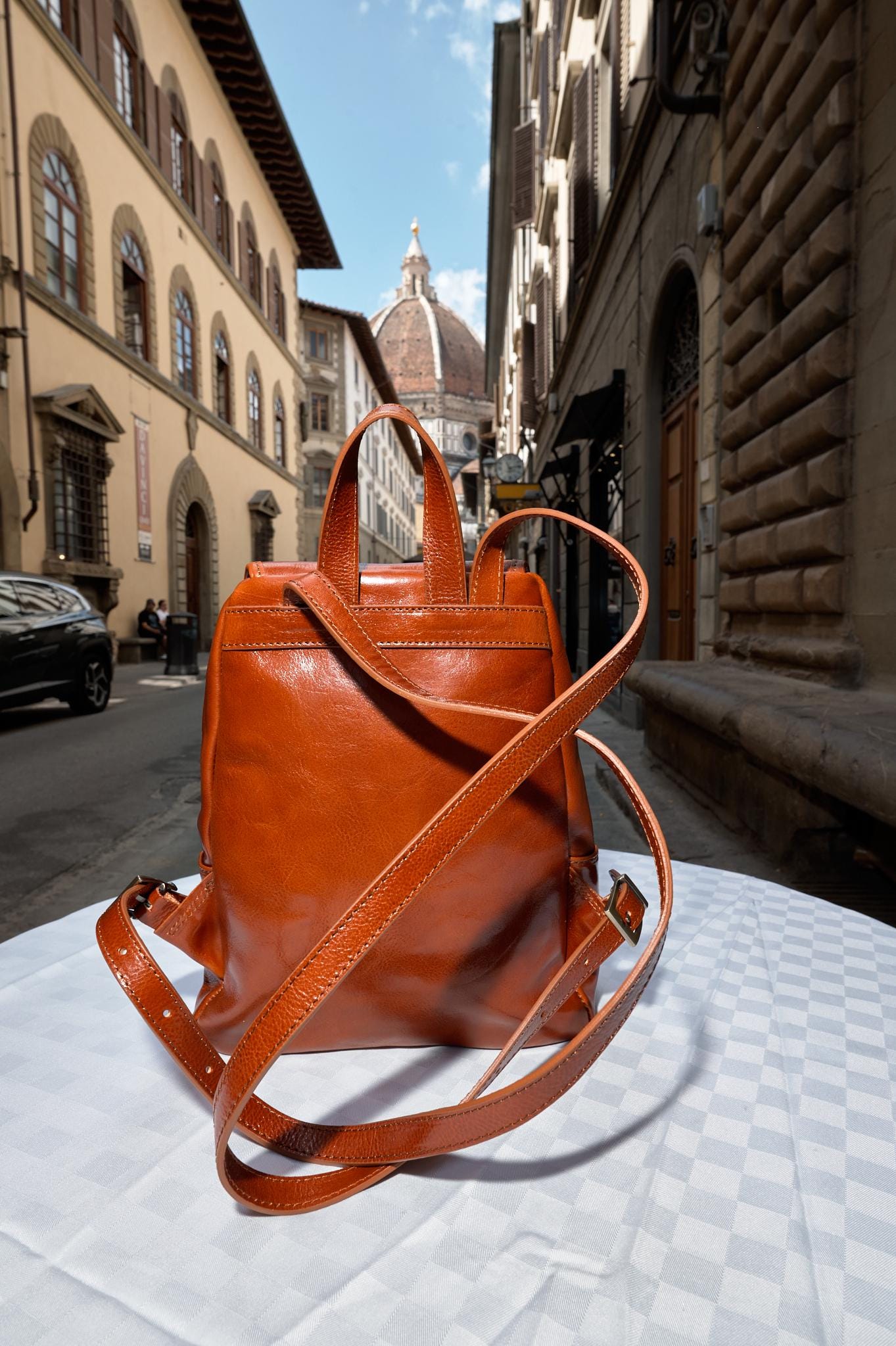 Italian Handmade Cognac Leather Backpack , Elegant and Functional Designer Bag from Florence , Luxury Travel Backpack by ChicMilano