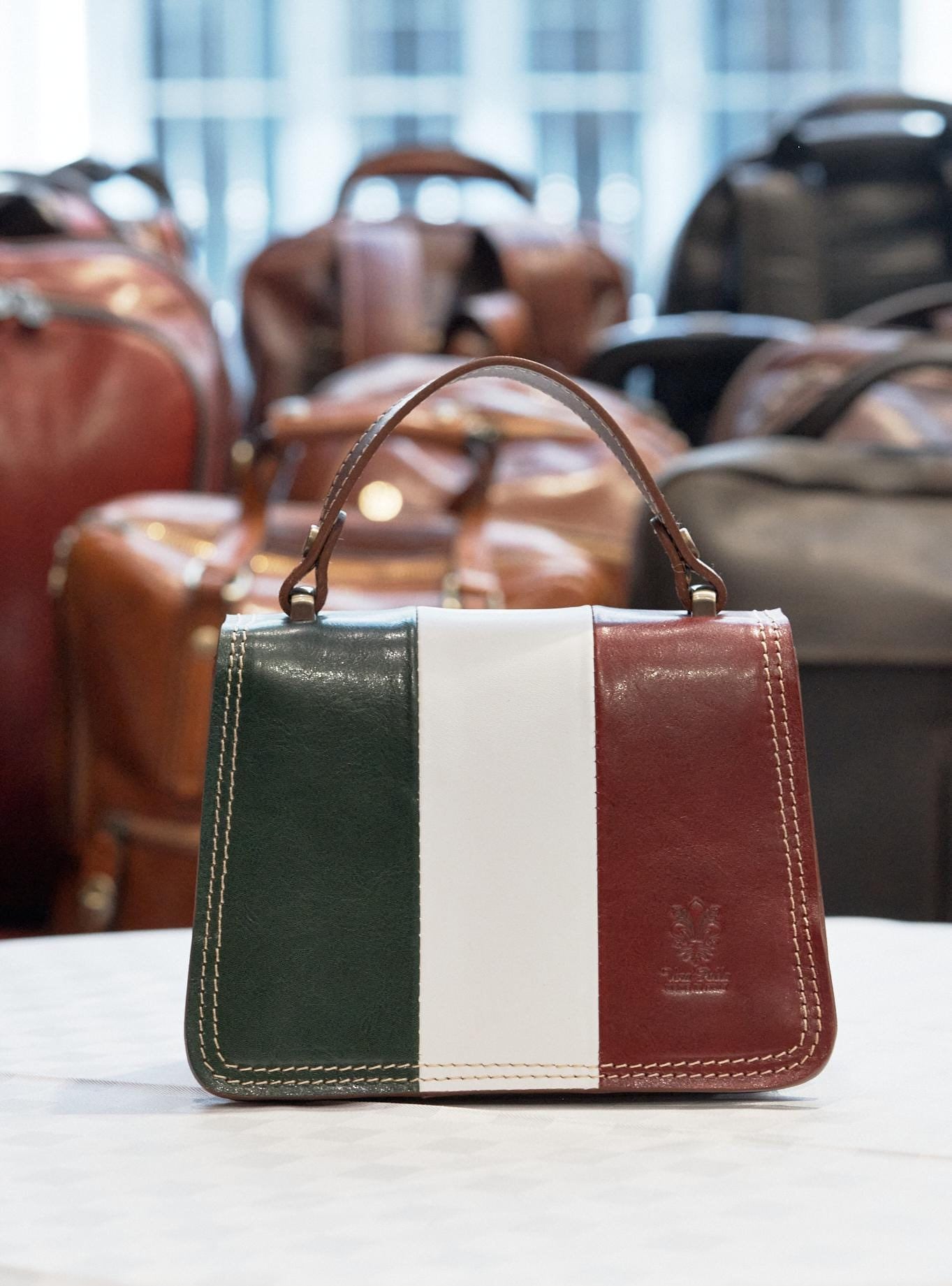 Italian Handmade Leather Mini Bag for Women l l Elegant Italian Flag Leather Tote from Florence