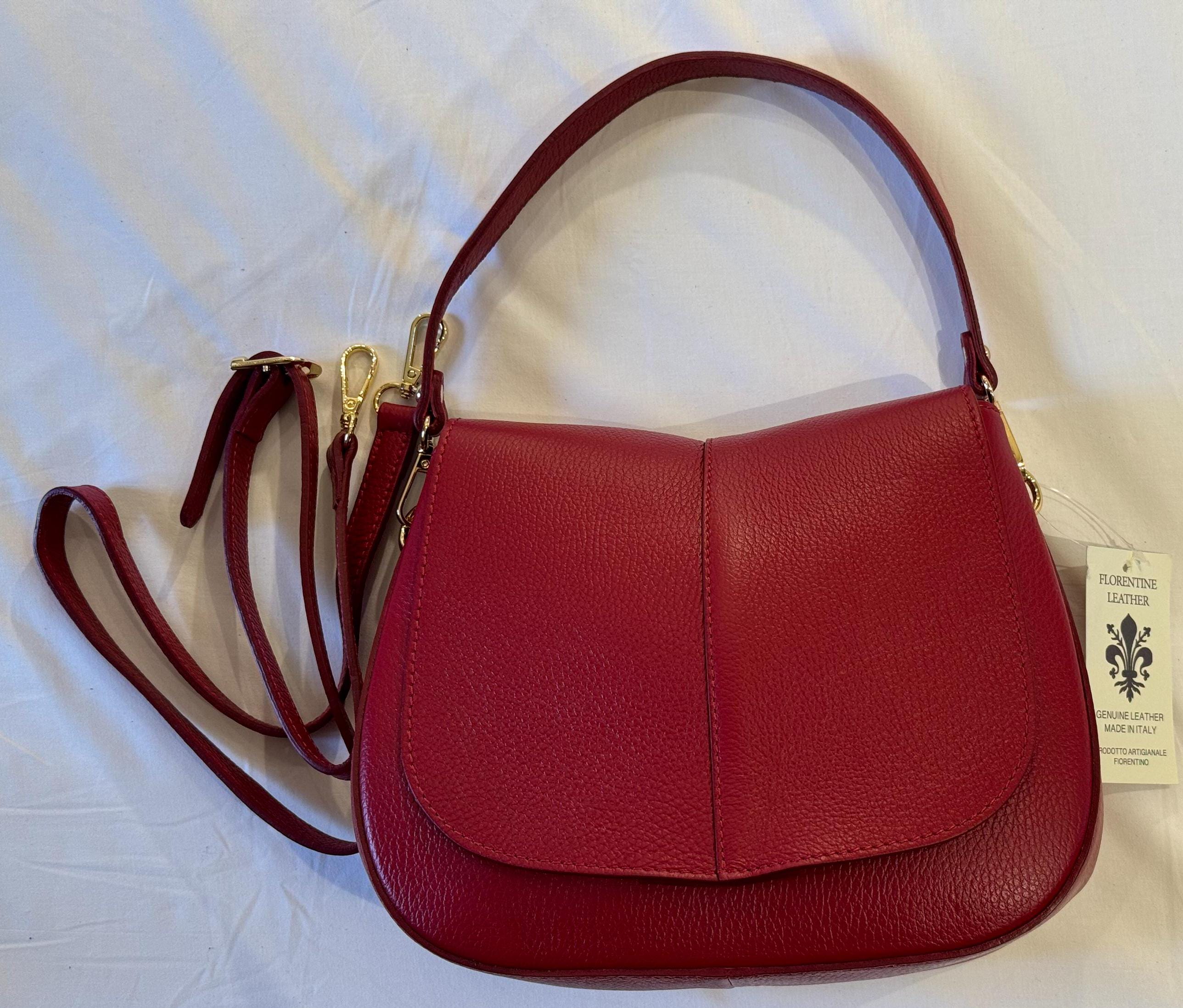 Elegant Italian Leather Crossbody Bag | Genuine Florentine Red Shoulder Bag for Women