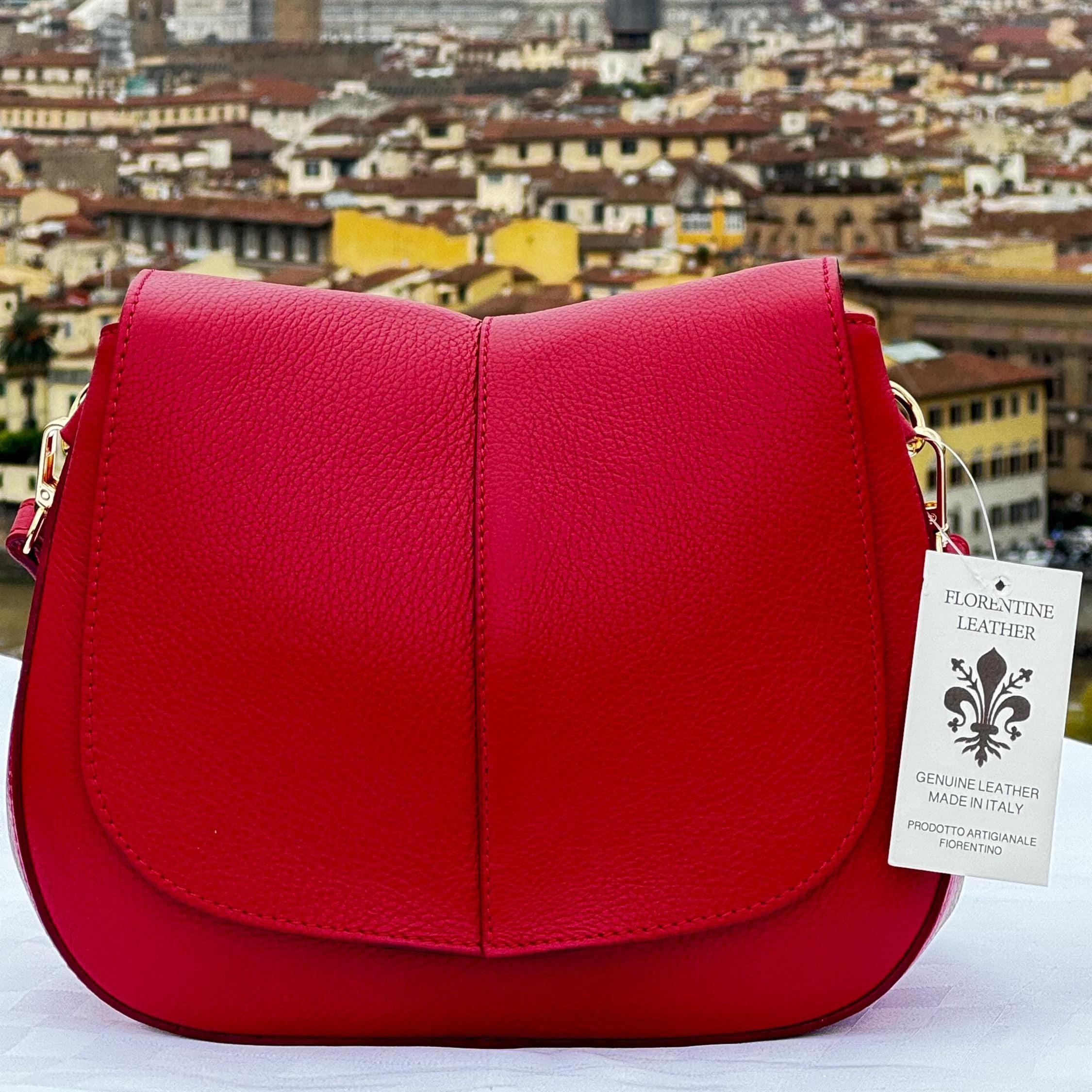 Elegant Italian Leather Crossbody Bag | Genuine Florentine Red Shoulder Bag for Women