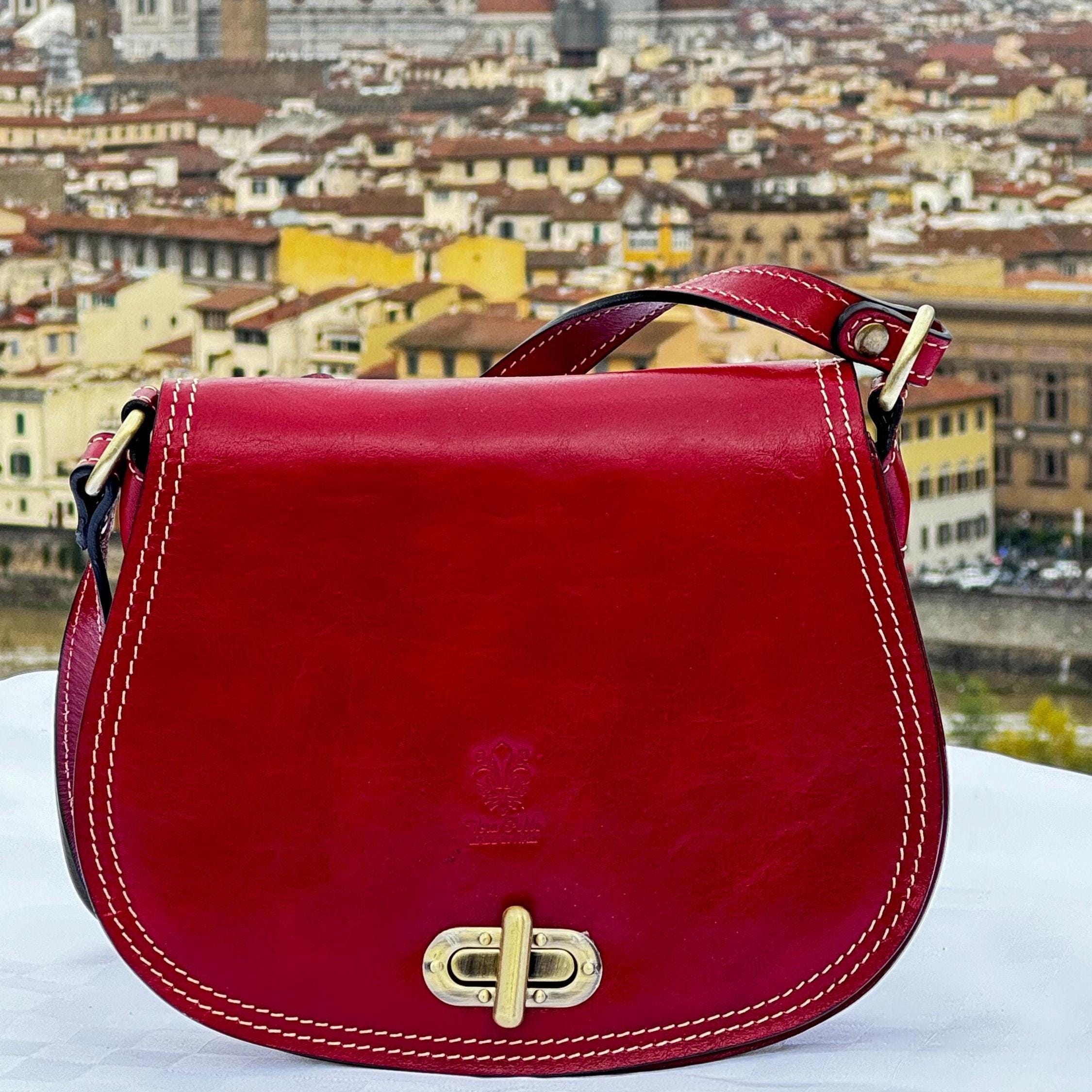 Handcrafted Italian Red Leather Saddle Bag | Elegant Florentine Crossbody