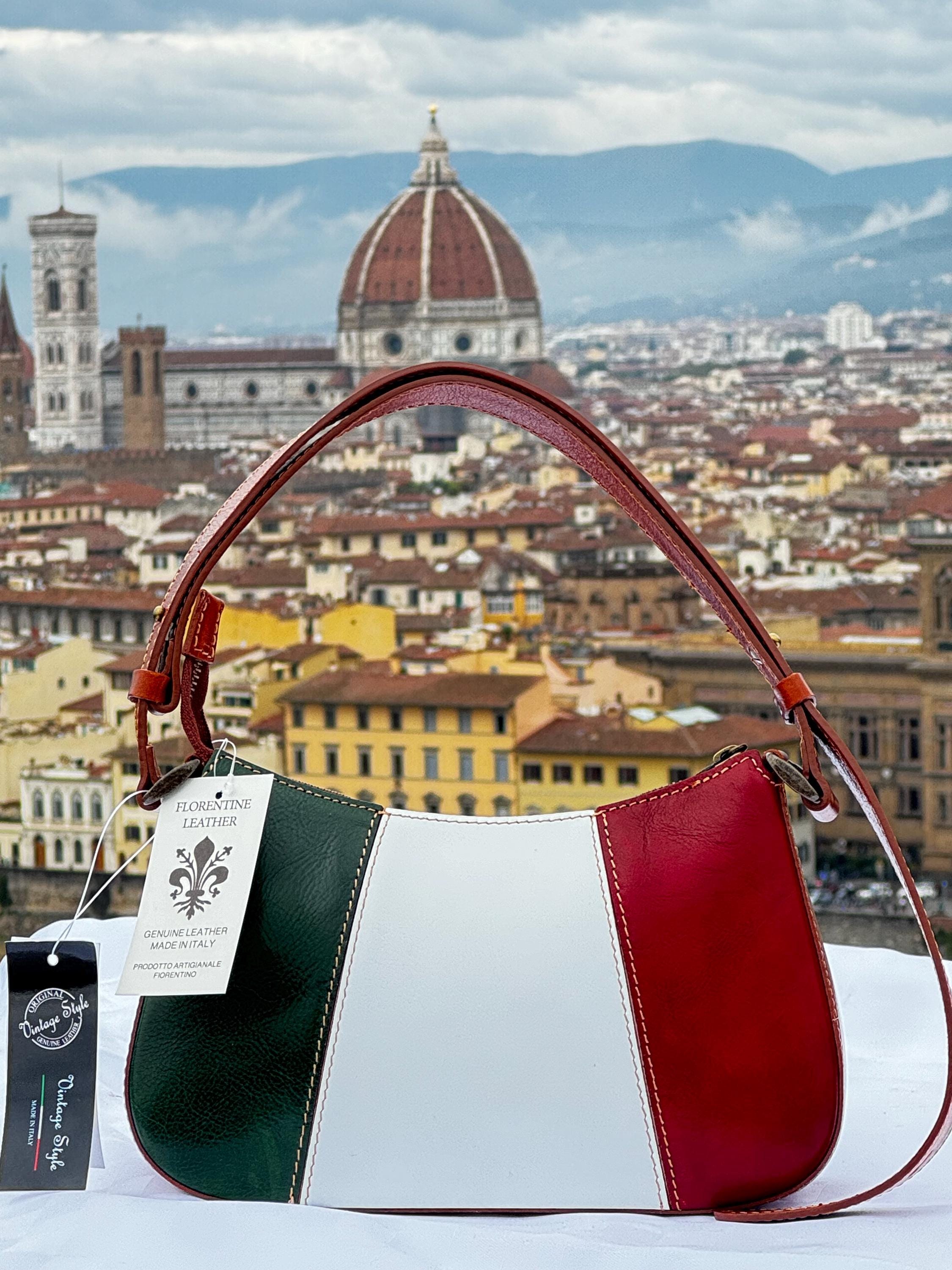 Italian Flag Leather Shoulder Bag - Genuine Handmade Italian Leather from Florence