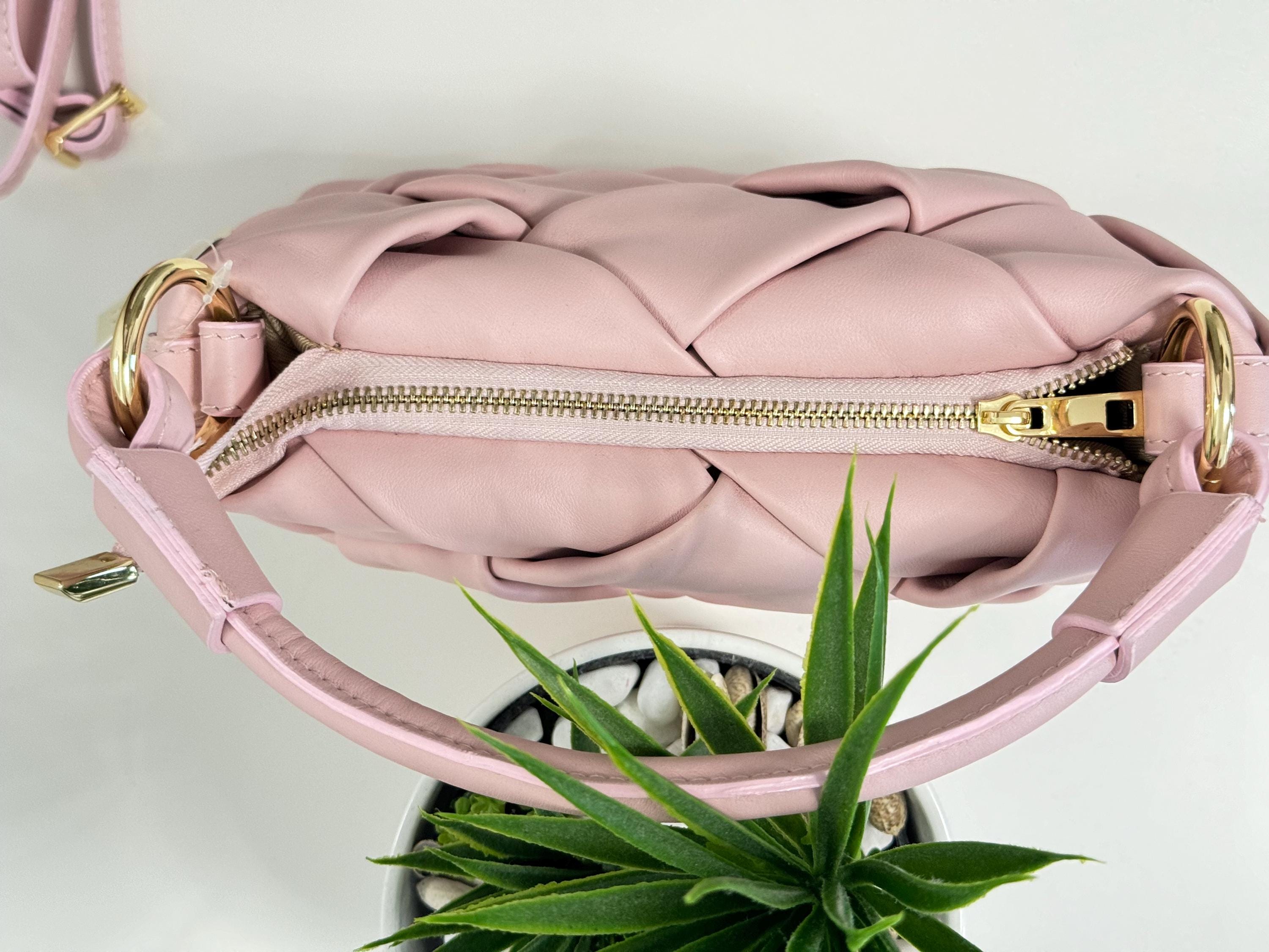 Elegant Italian Soft Leather Pink Woven Bag Women from Florence