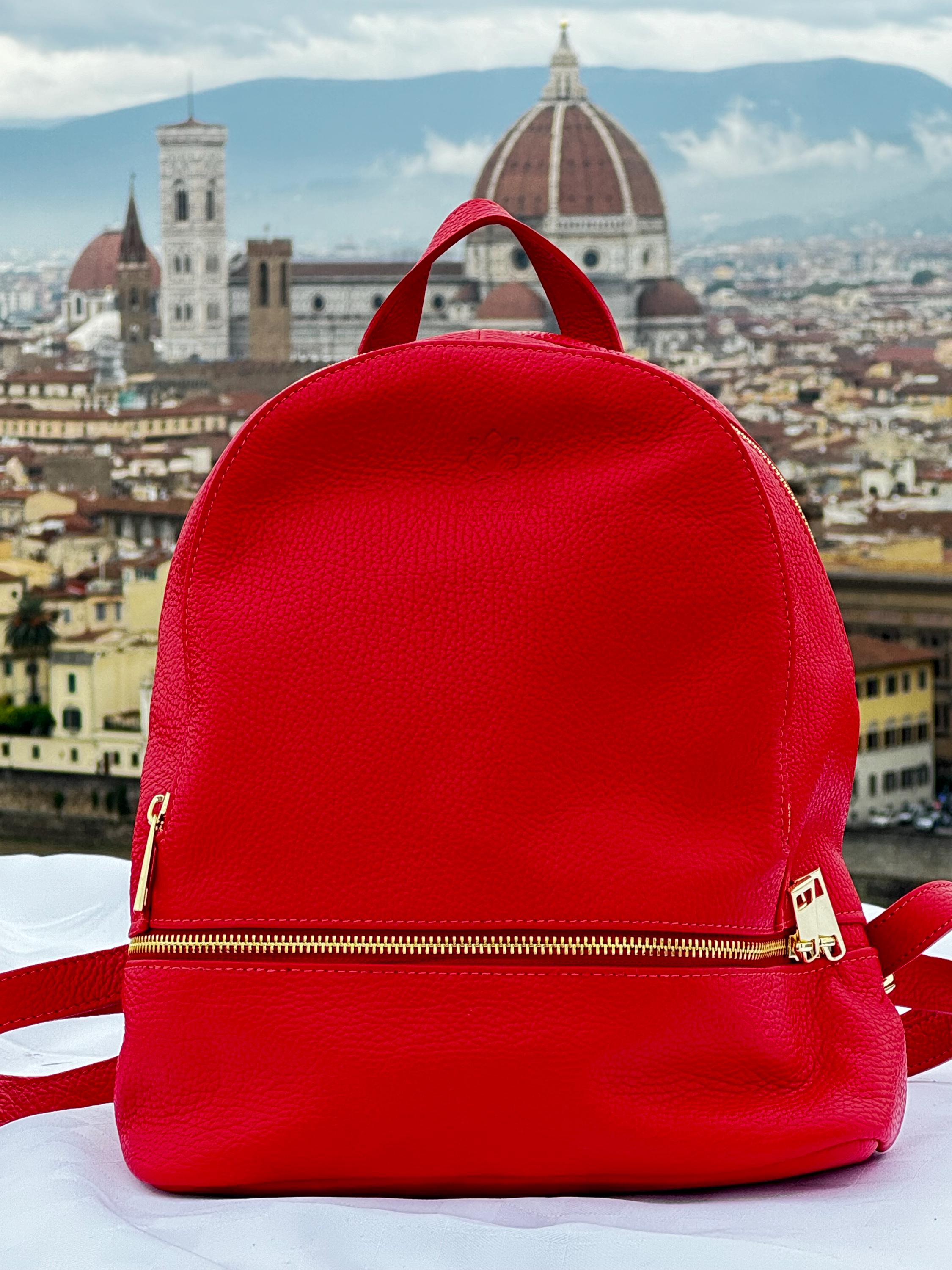 Handmade Italian Red Leather Backpack | Soft Leather Bag from Florence | Chic Everyday Style