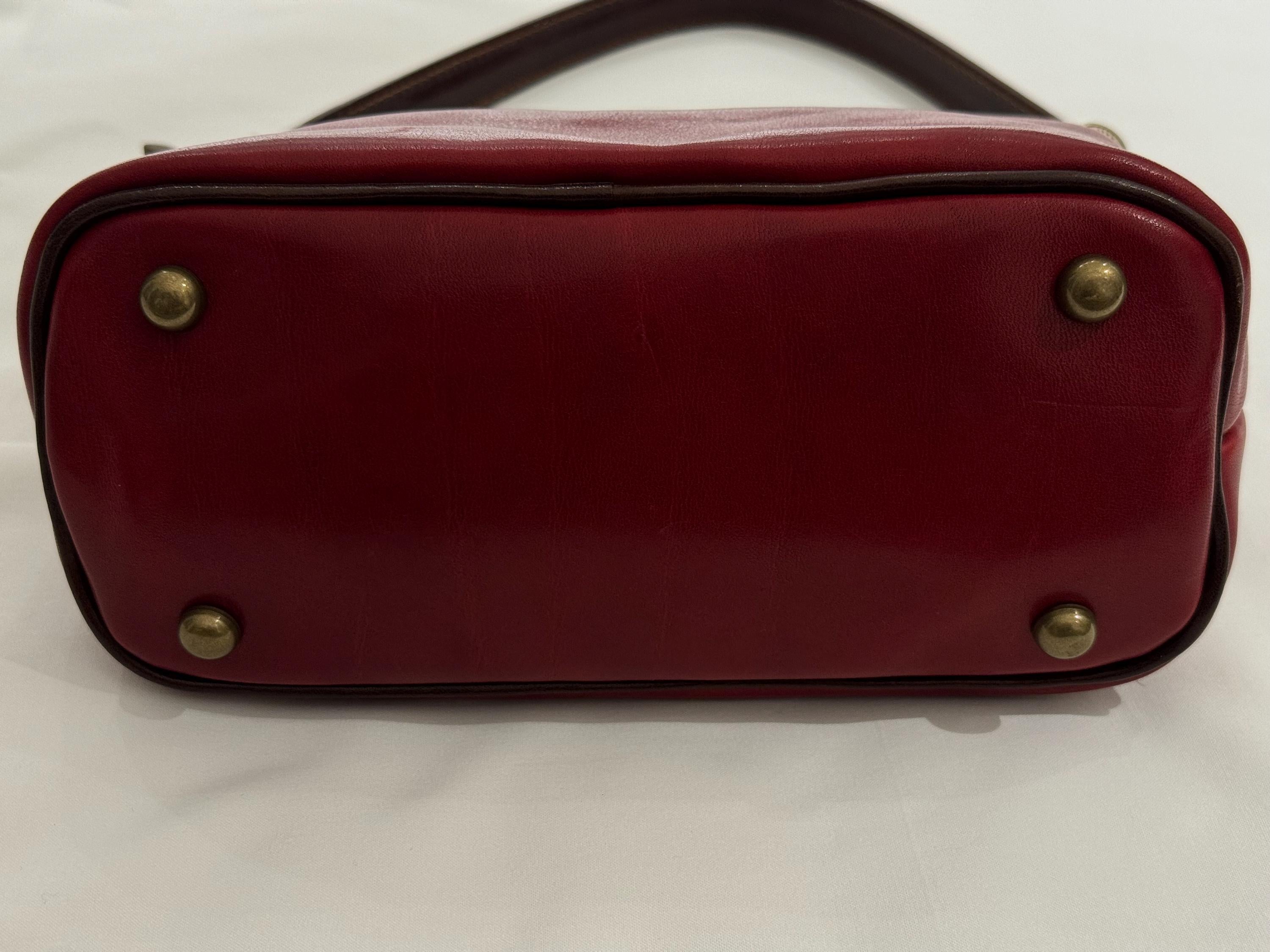 Italian Leather Crossbody Bag | Red and Brown Shoulder Bag | Handmade in Florence