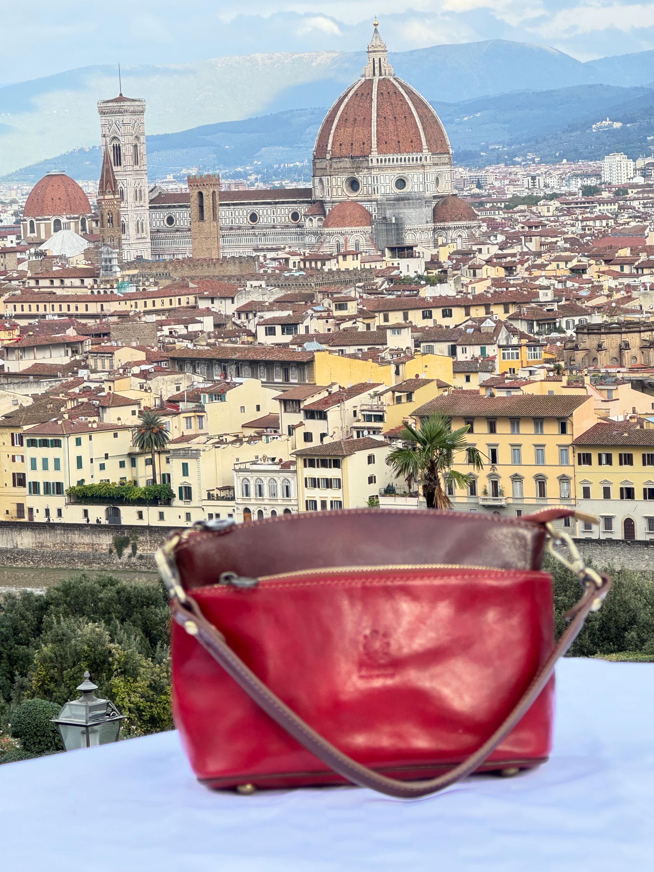 Italian Leather Crossbody Bag | Red and Brown Shoulder Bag | Handmade in Florence