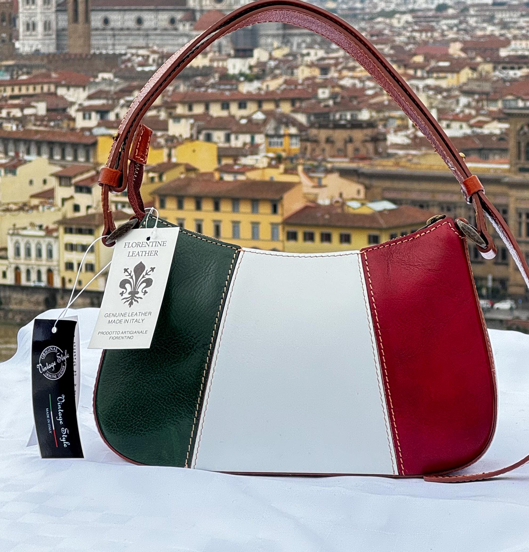 Italian Flag Leather Shoulder Bag - Genuine Handmade Italian Leather from Florence