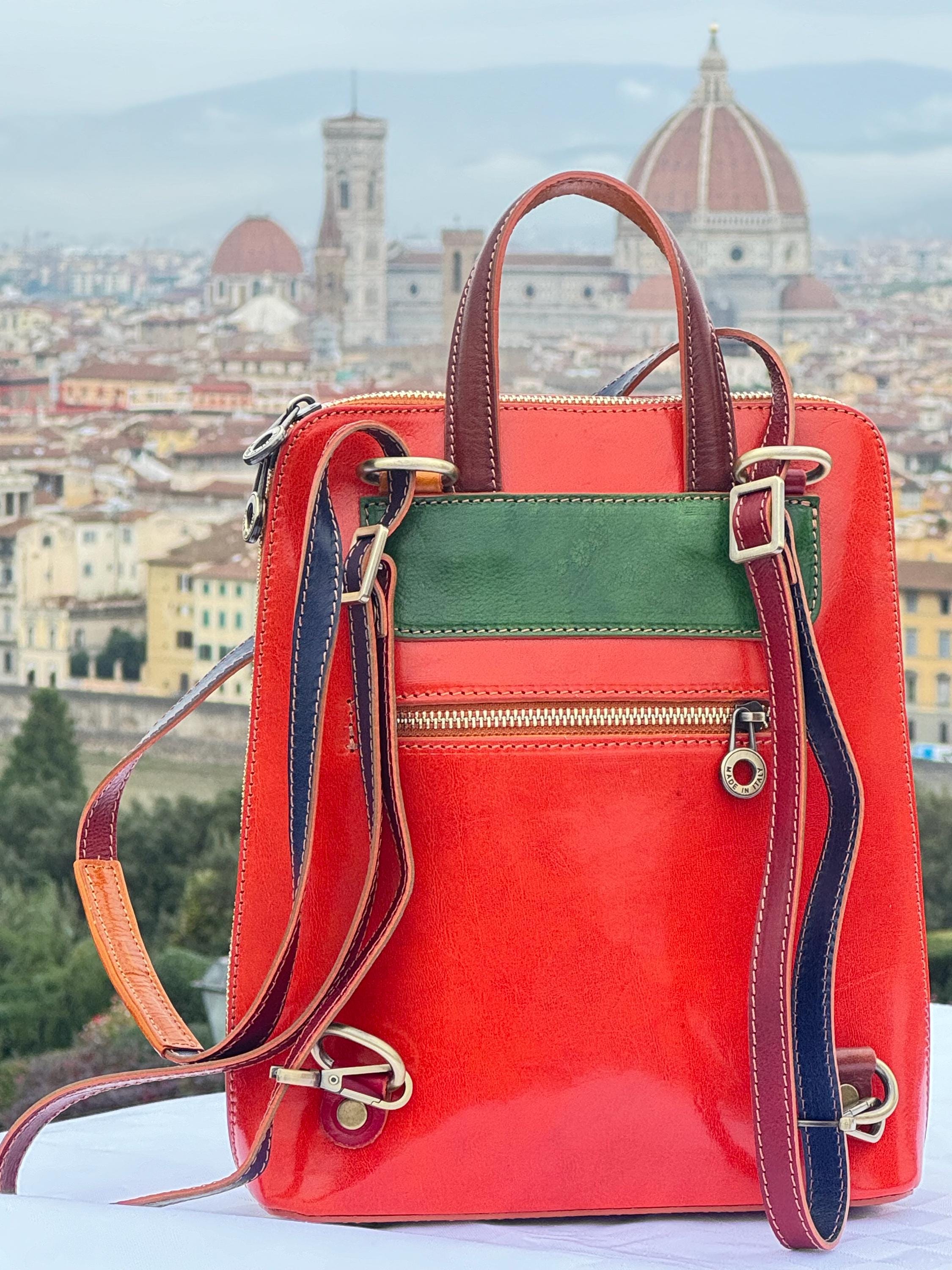 Italian Handmade Multicolor Leather Backpack , Stylish and Functional Designer Bag from Florence , Unique Travel Backpack