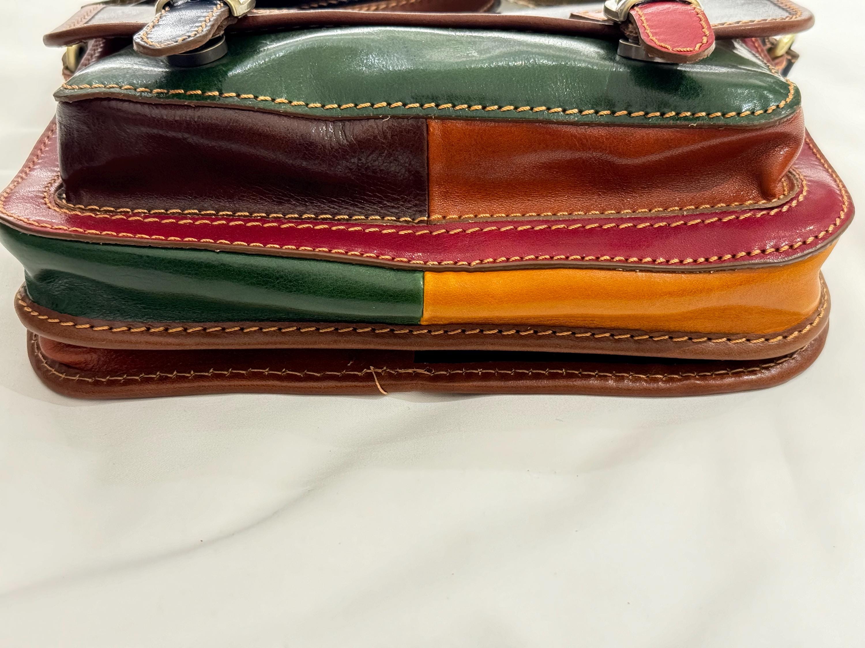 Women's Italian Leather Multicolor Doctor, Travel, Laptop & Crossbody Bag - Vibrant Patchwork Design