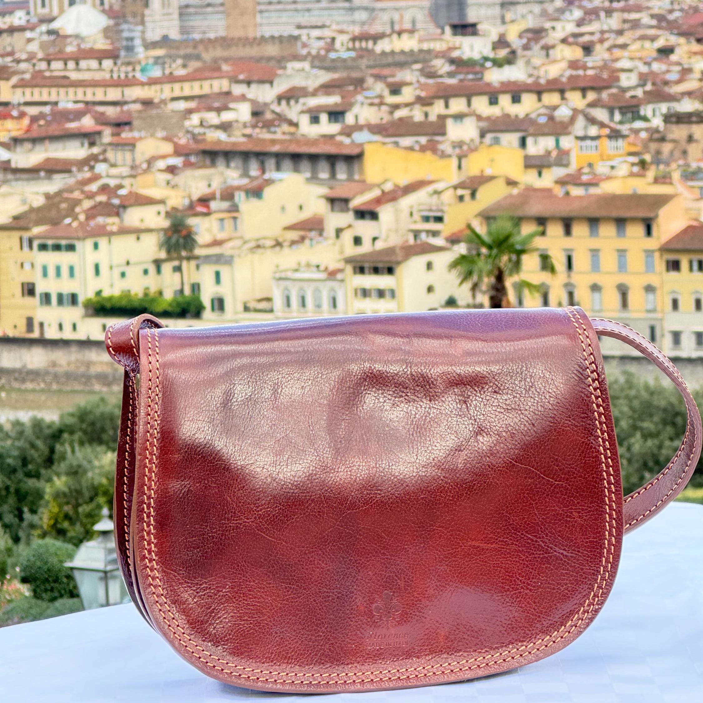 Italian Handmade Leather Shoulder Bag for Women | Elegant Brown Leather Crossbody from Florence, Stylish Handcrafted Italian Accessory